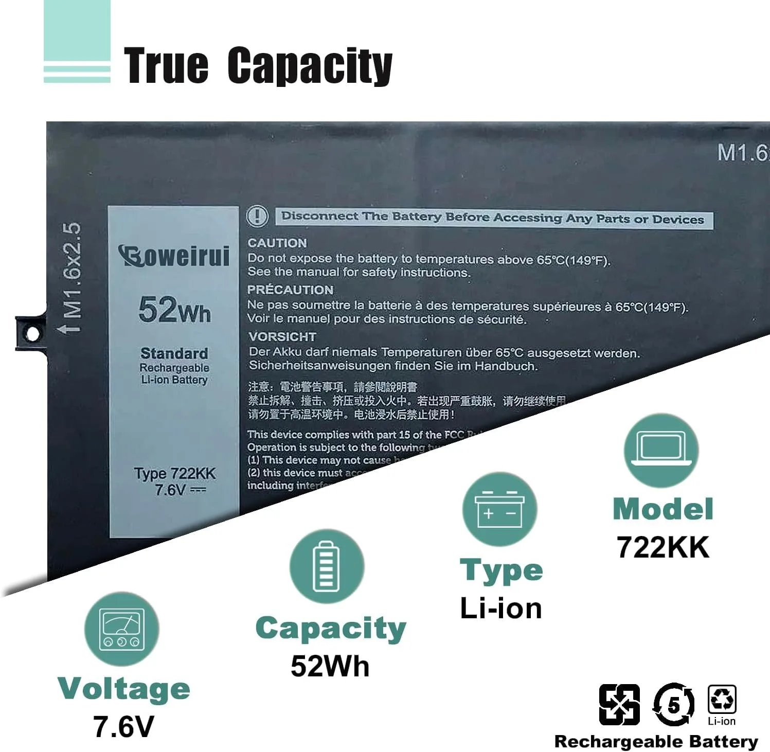 722KK Laptop Battery for Dell XPS 13 9300 9310 9380 (2020 Edition)