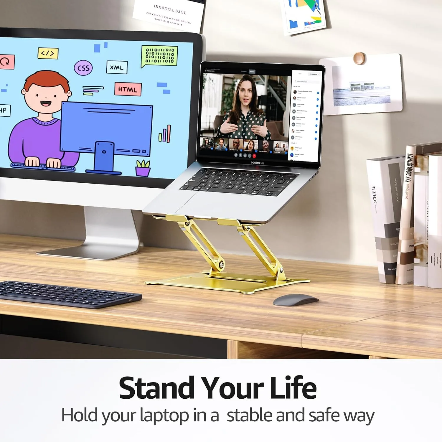 Urmust Adjustable Laptop Stand for Desk, 10-15.6“ Laptop Riser, Gold