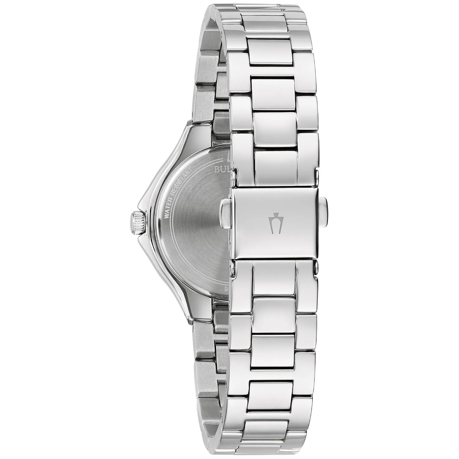 Bulova Ladies Quartz Dress Classic Watch, Silver-Tone Stainless Steel Bracelet, Black Dial Style: 96L300