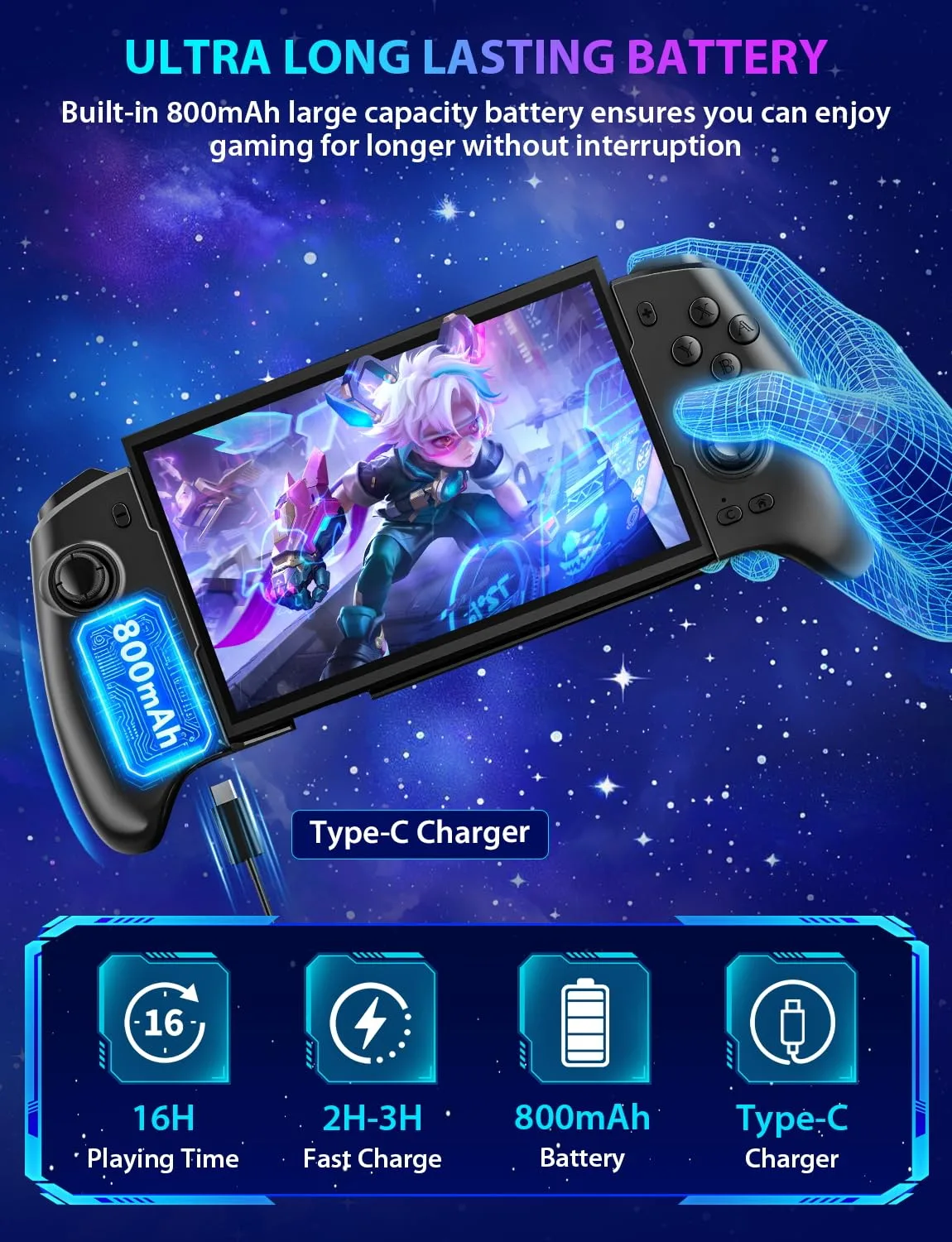 Wireless Switch Controller for Nintendo Switch, Switch OLED, Switch 2 Console, Rechargeable Pro Controller with LED Lighting, Turbo, Motion Control, Stretchable Switch Handheld Joypad, Ergonomic Grip