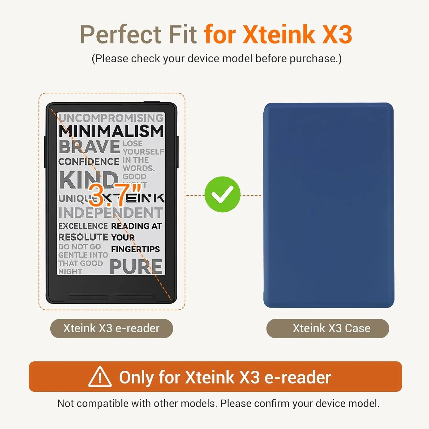 CoBak Magnetic Case for XTEINK X3 eBook Reader, 3.7" Ultra-Lightweight PU Leather Cover(Dark Blue)