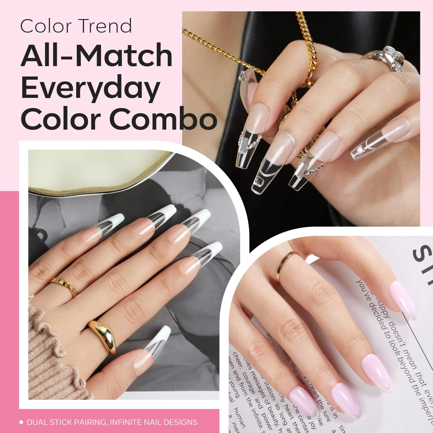modelones Builder Nail Gel, 2 Pcs Clear and Baby Pink Builder Base Coat