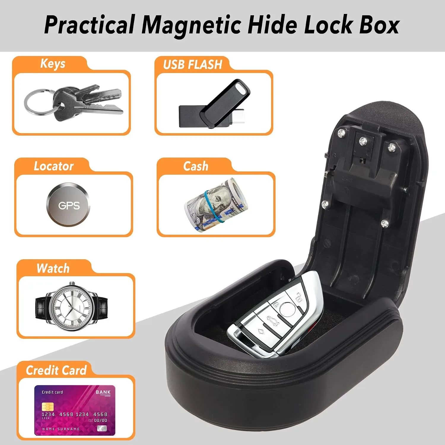 Magnetic Key Holder Under Car,Hide a Key Outside with Combination Lock box,Resettable Safe Security Code Lockbox with 5 Strong Magnets,Anti-drop Magnetic Box for Under Car,Indoor,Outdoor (Red)
