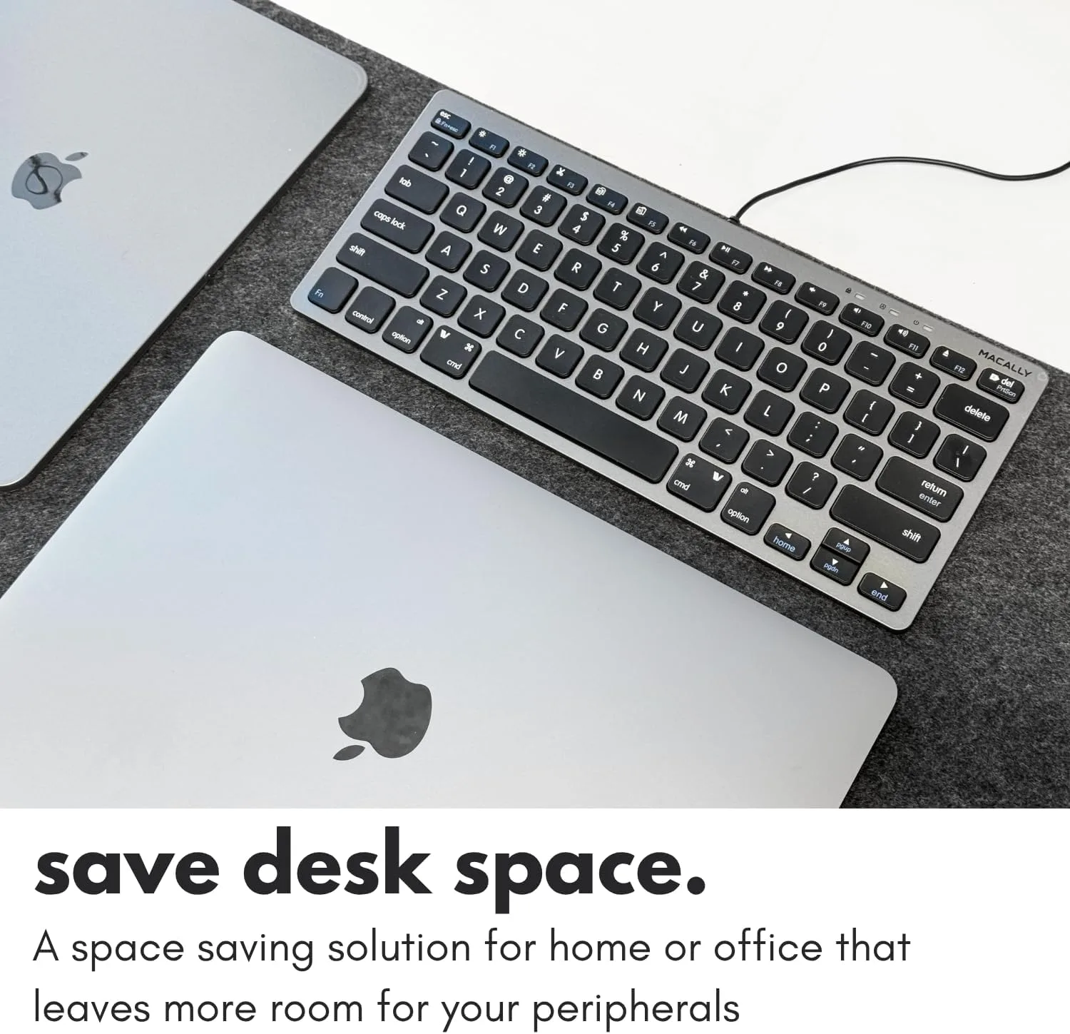 Macally Small USB Wired Keyboard for Mac and Windows - 78 Scissor Keys, 13 Shortcut Compatible Apple Keyboard - Mini Compact USB Computer Keyboard That Saves Space and Looks Great - Space Grey