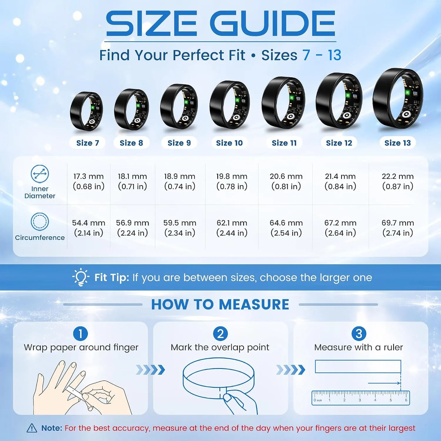 Smart Ring for Women & Men, Sleep and Fitness Tracker (Black, 6)
