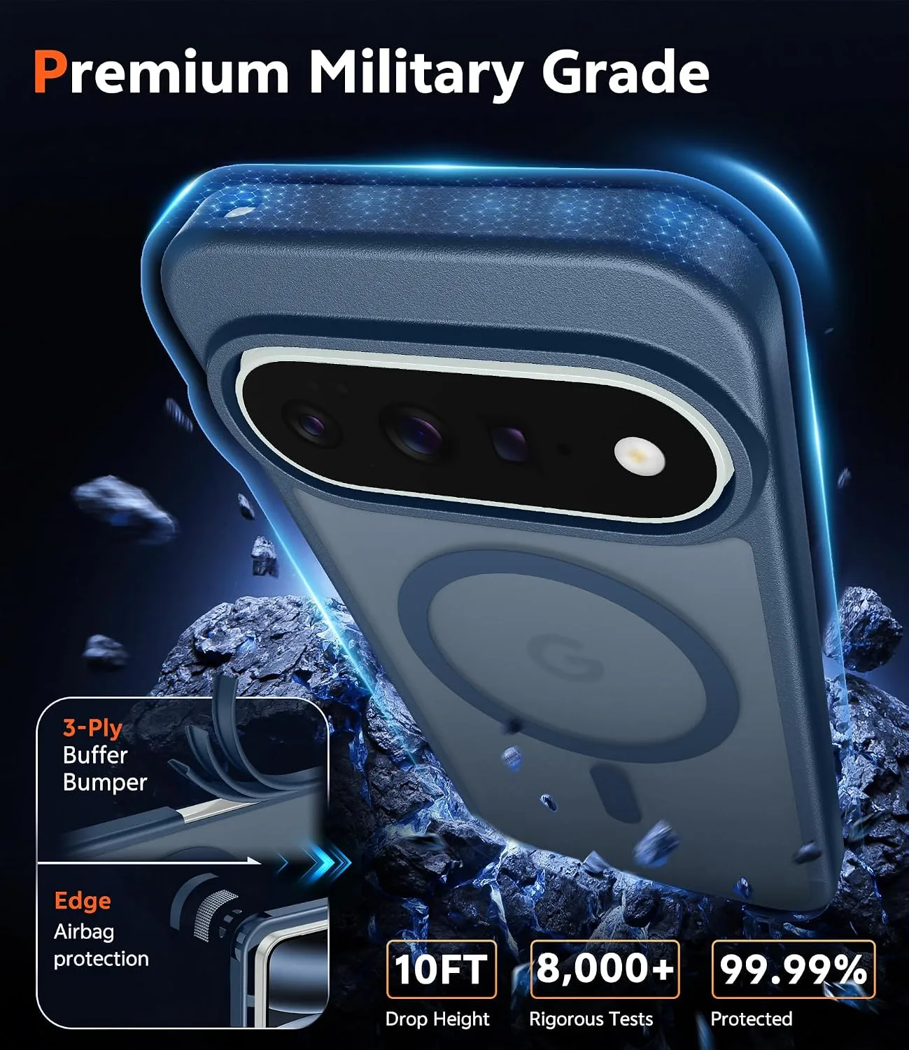 FNTCASE for Google Pixel 11 Pro XL Case with Screen Protector, Blue