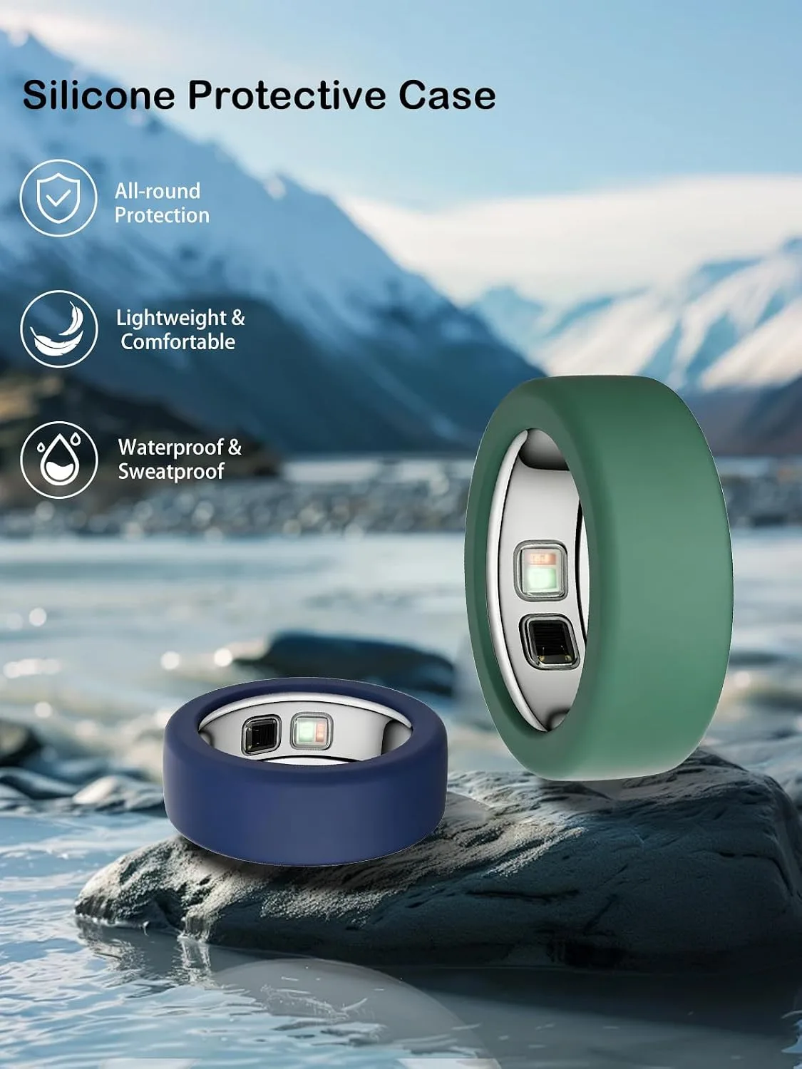 Silicone Case for Oura Ring 5, 2-Pack, M (10-13), Green+ Blue