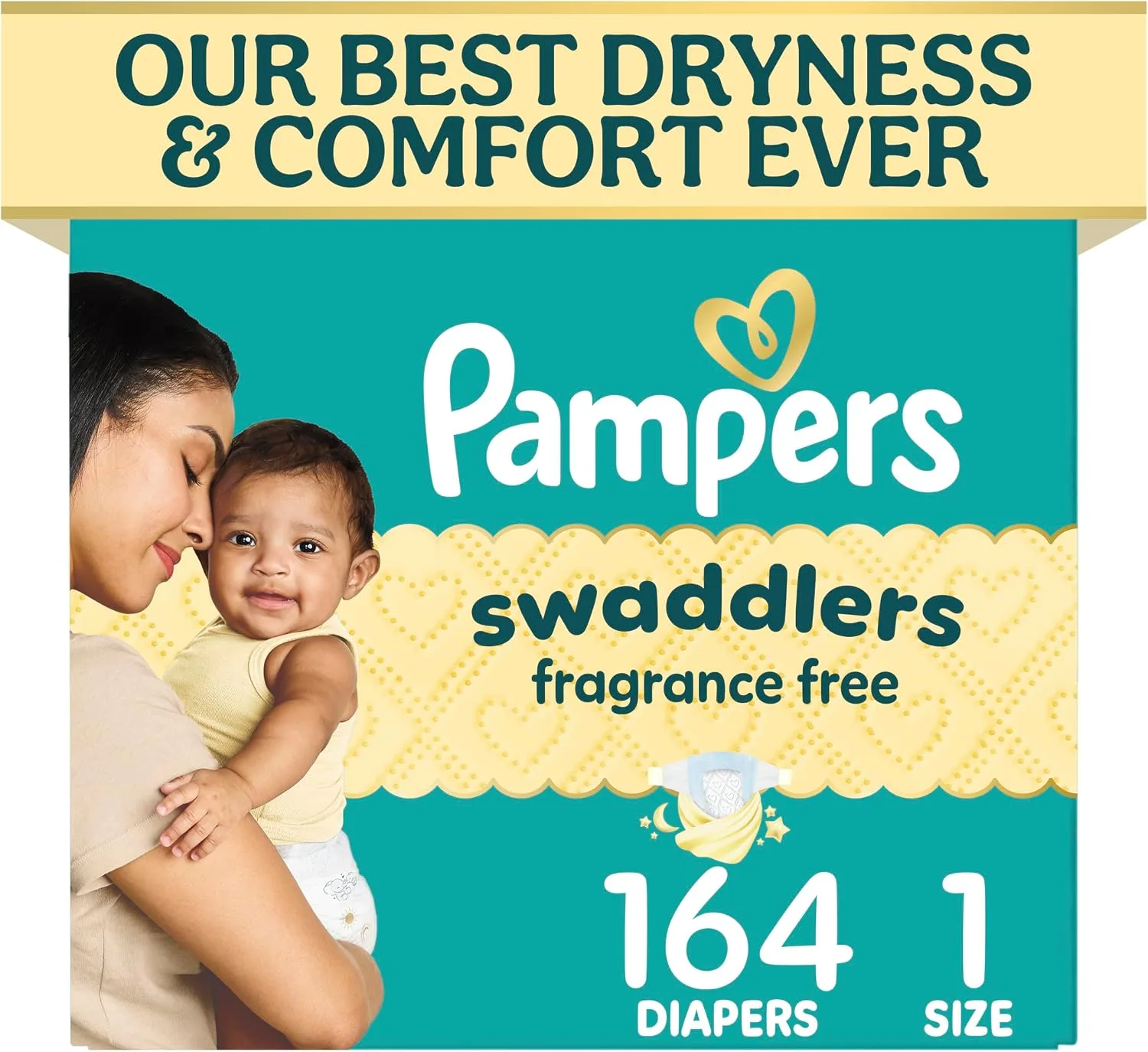 Pampers Swaddlers Diapers, Size 1 (8-14 lbs), 164 Count, Fragrance Free, Hypoallergenic, Absorbent, Pediatrician Recommended, Skin Safe