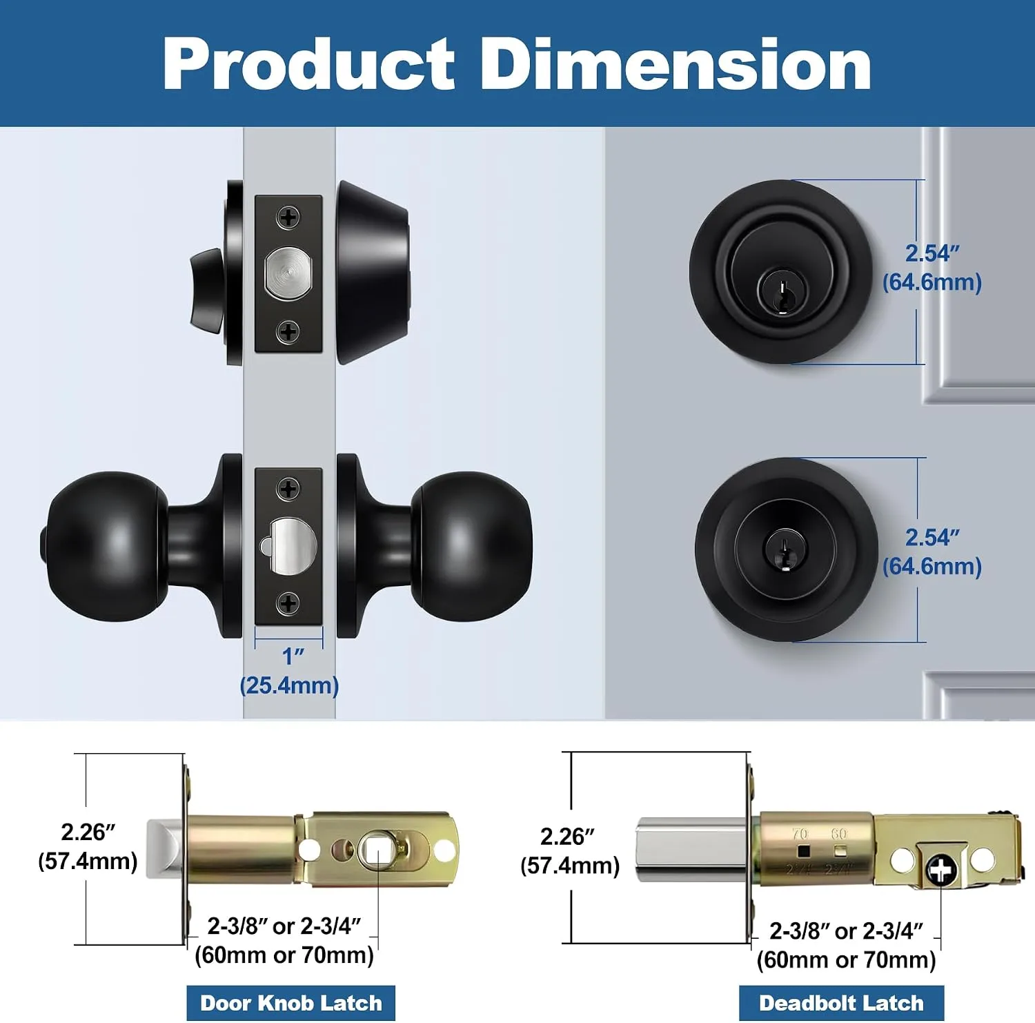BESTTEN Exterior Door Knob with Key Lock and Deadbolt, Keyed Alike