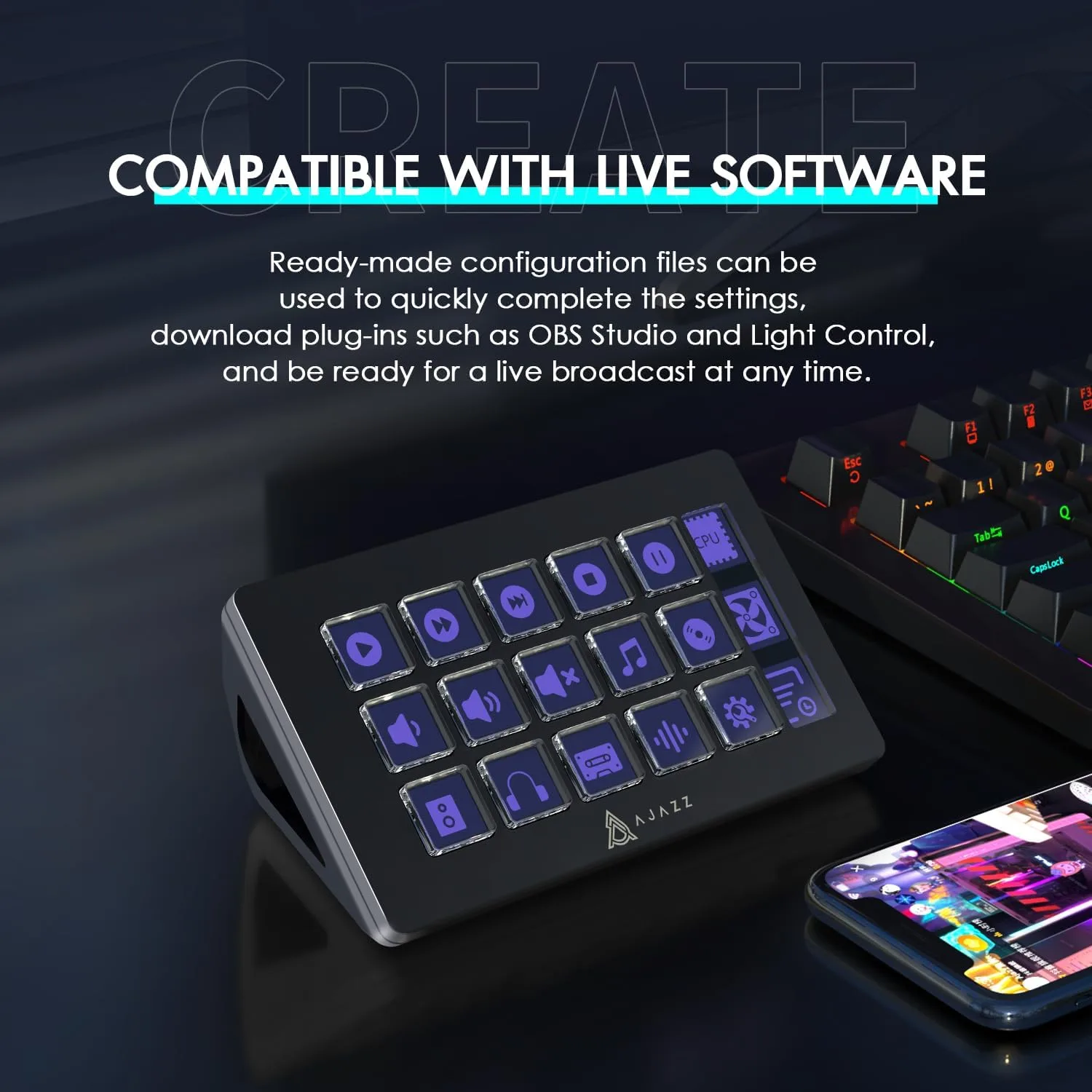 MANBASNAKE AKP153 Studio Deck, Stream Controller, 15 Macro Keys (Black)