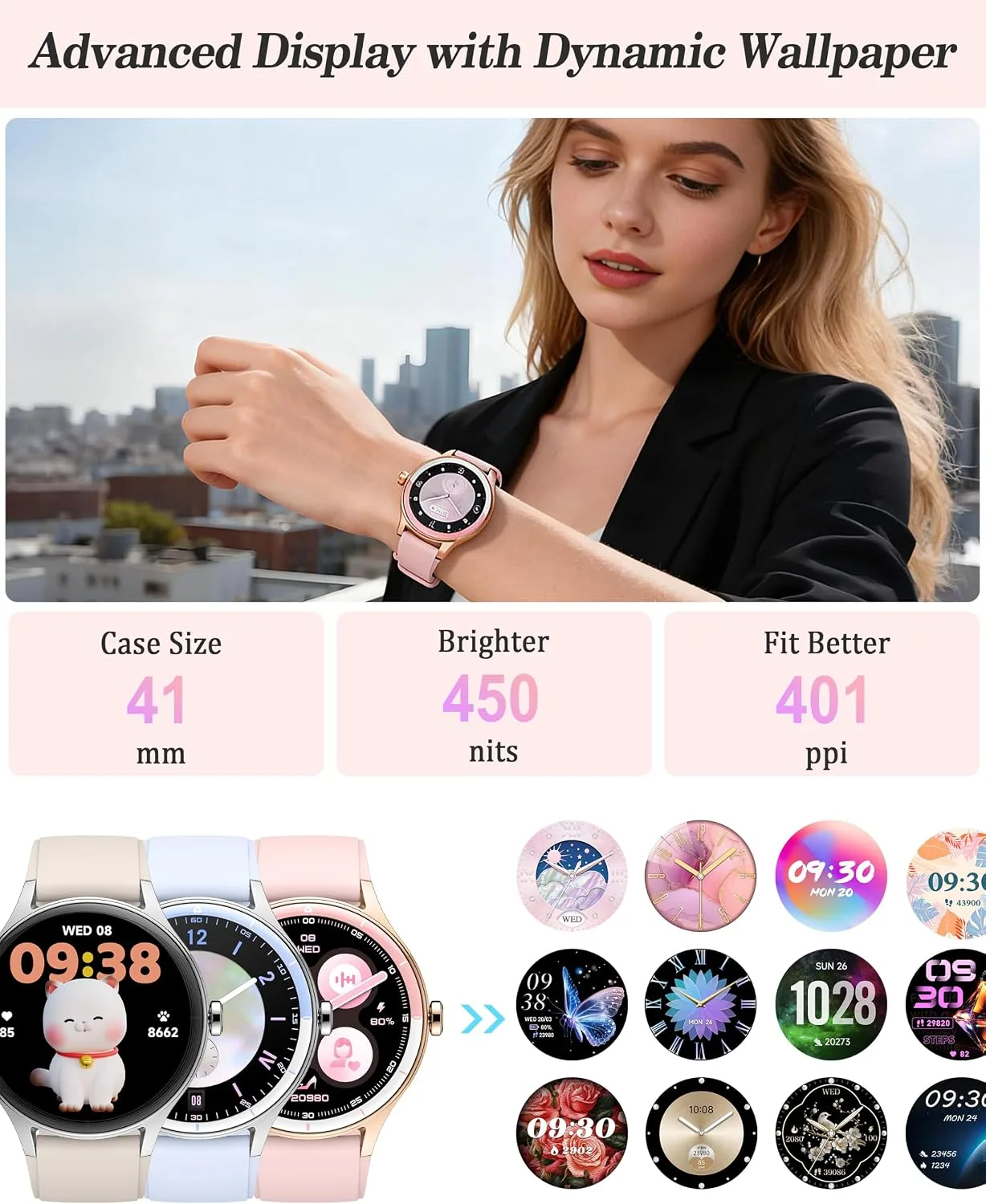 Smart Watch for Women, Ladies & Men, 1.27'' Fitness Watch [41mm case] with Call Receive/Dial, Heart Rate/Stress/Sleep Monitor, AI Voice, IP68 Waterproof Smartwatch with Calendar, Calculator, Games