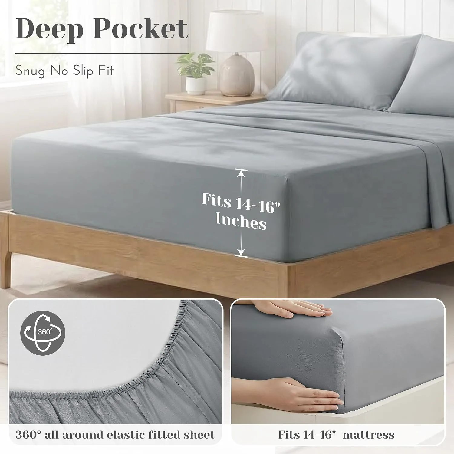 Comfort Spaces 100% Cotton Percale Sheets Queen Sheet Set 4 Pcs, Dark Gray