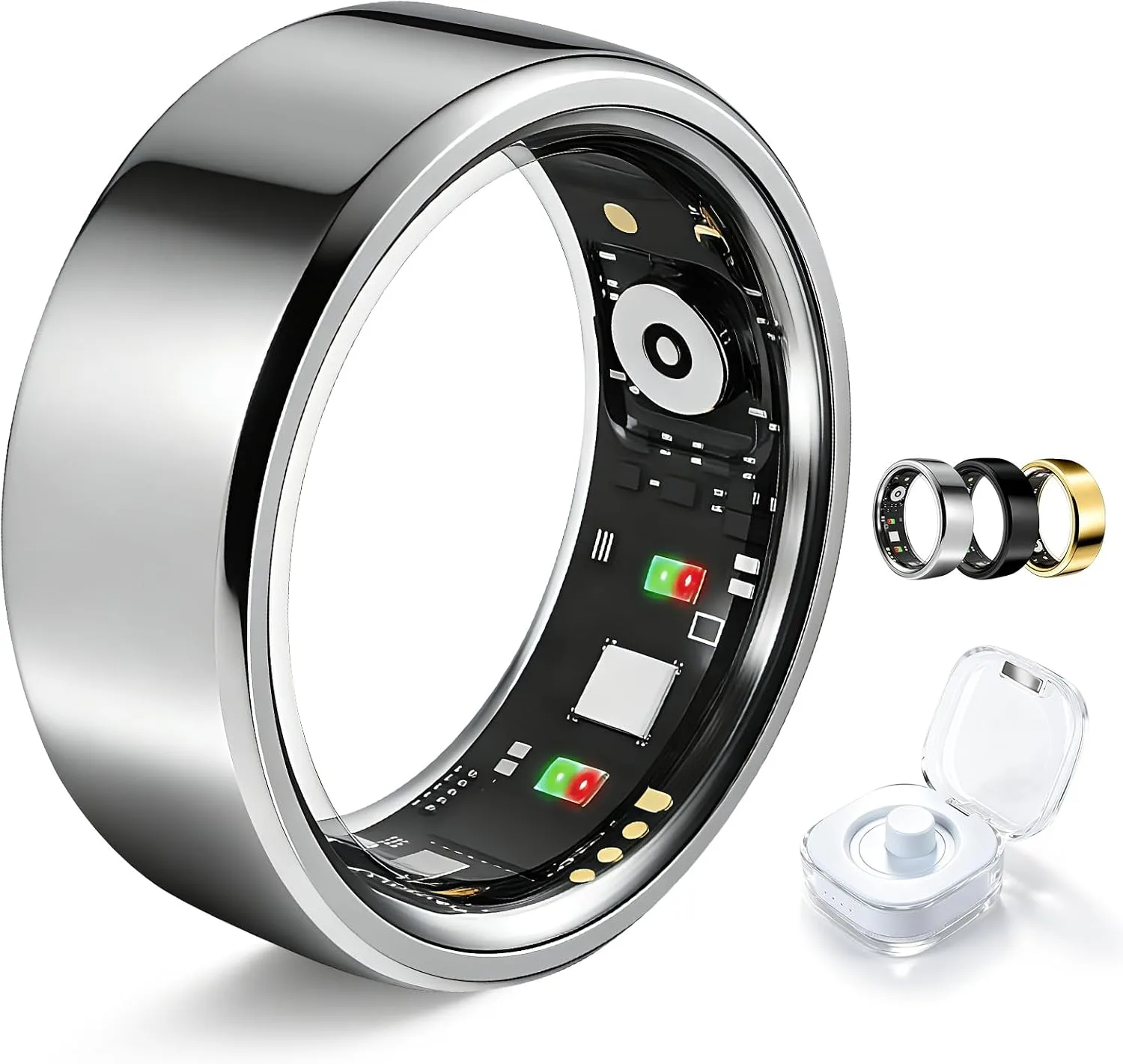 Smart Ring for Women Men Fitness Tracker Heart Rate Sleep Trends 128 Sports Modes Gesture Control Cycle Tracking IP68 Waterproof No Subscription Compatible with iPhone Android (Silver, Size 9)