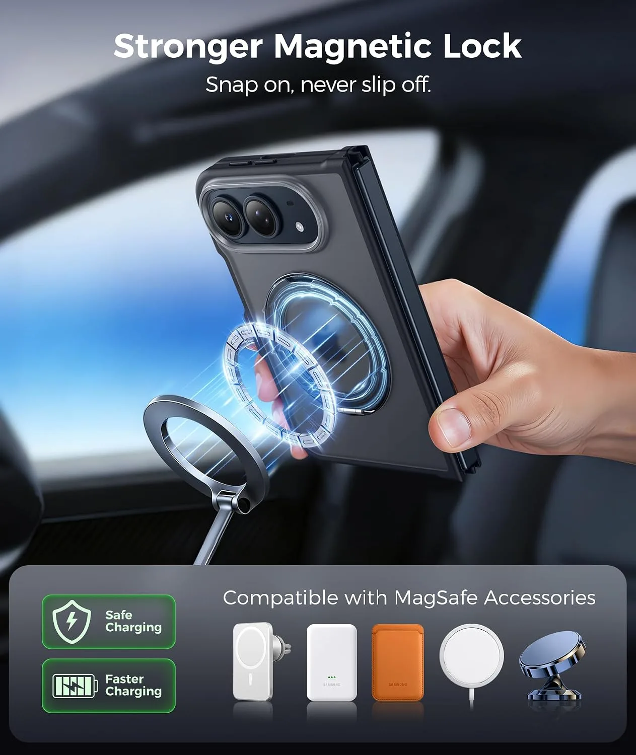 FNTCASE for iPhone Duo Case with 360 Spin Magnetic Stand Black