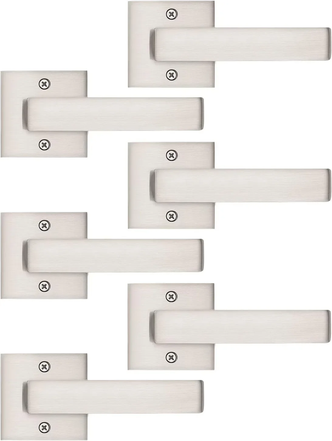 Tinewa 6 Pack Dummy Door Handles Brushed Nickel for Left Hand and Right Hand, Mordern Square Closet Hallway Door Knobs,