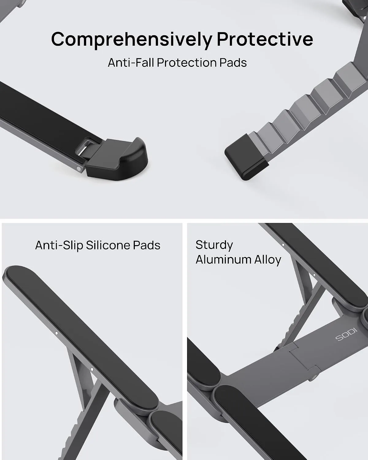 SODI [Ultra Compact] Foldable & Portable Laptop Stand for Desk, Lightweight Tablet Stand for Business Travel, Library, Cafe, 6 Level Height Ergonomic Aluminum Computer Holder for 10-16" Laptops