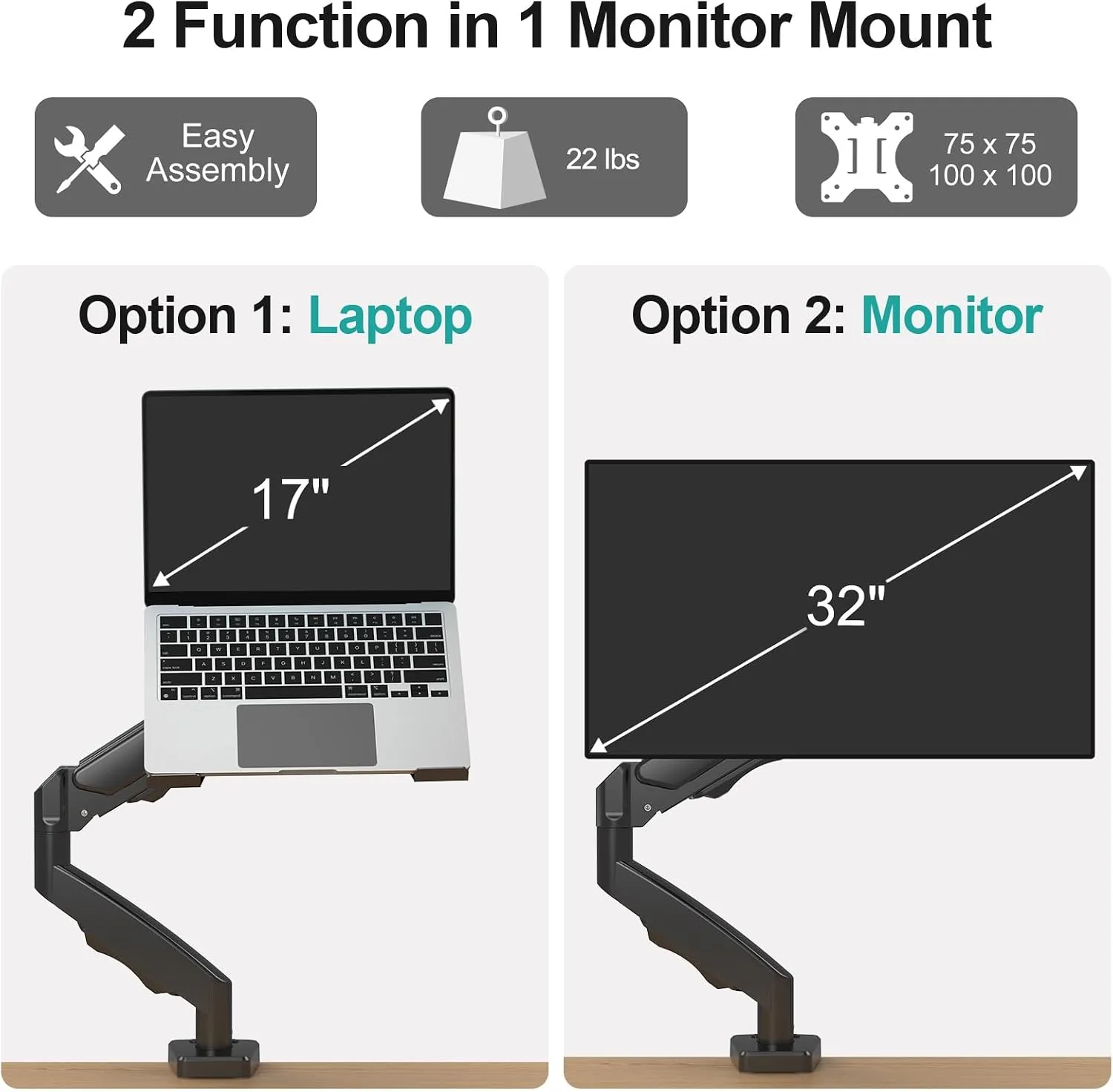 MOUNT PRO Laptop Arm Mount for Desk, Fits Max 17" Notebook and 32" Monitors