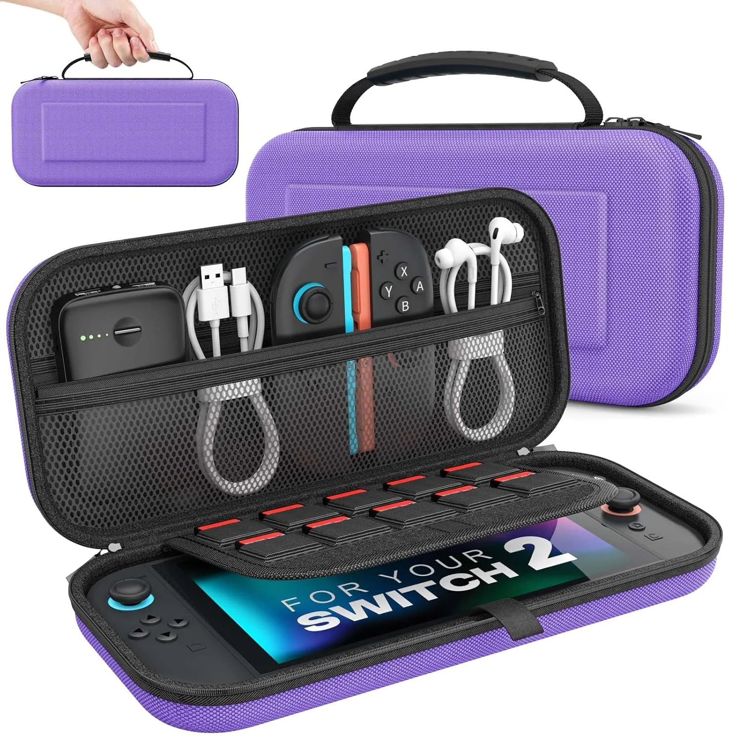 Funda MoKo para Nintendo Switch 2 2025 morada con capacidad para 10 cartuchos y bolsillos