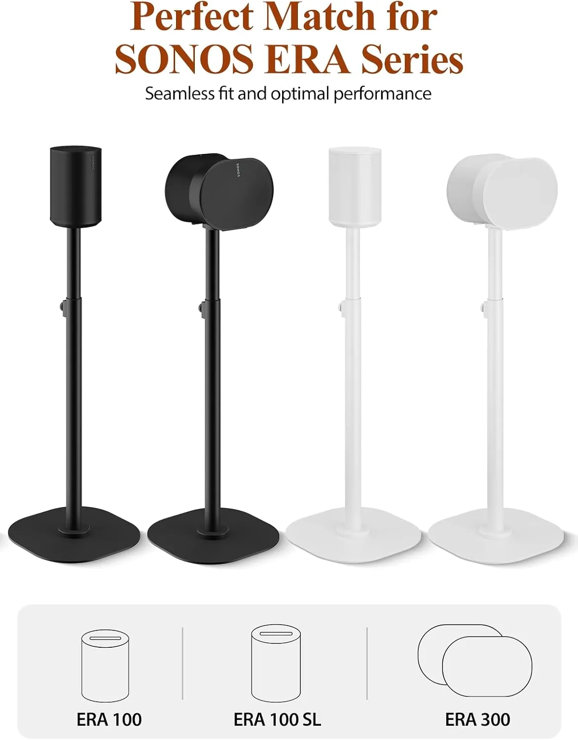 Haturi Adjustable Speaker Stands for Sonos Era 100, 100 SL & Era 300, Pair