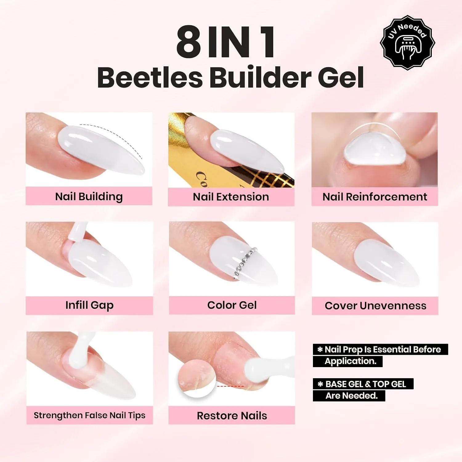 Beetles Milky White Builder Gel Nail Kit with Base and Top Coat HEMA-Free