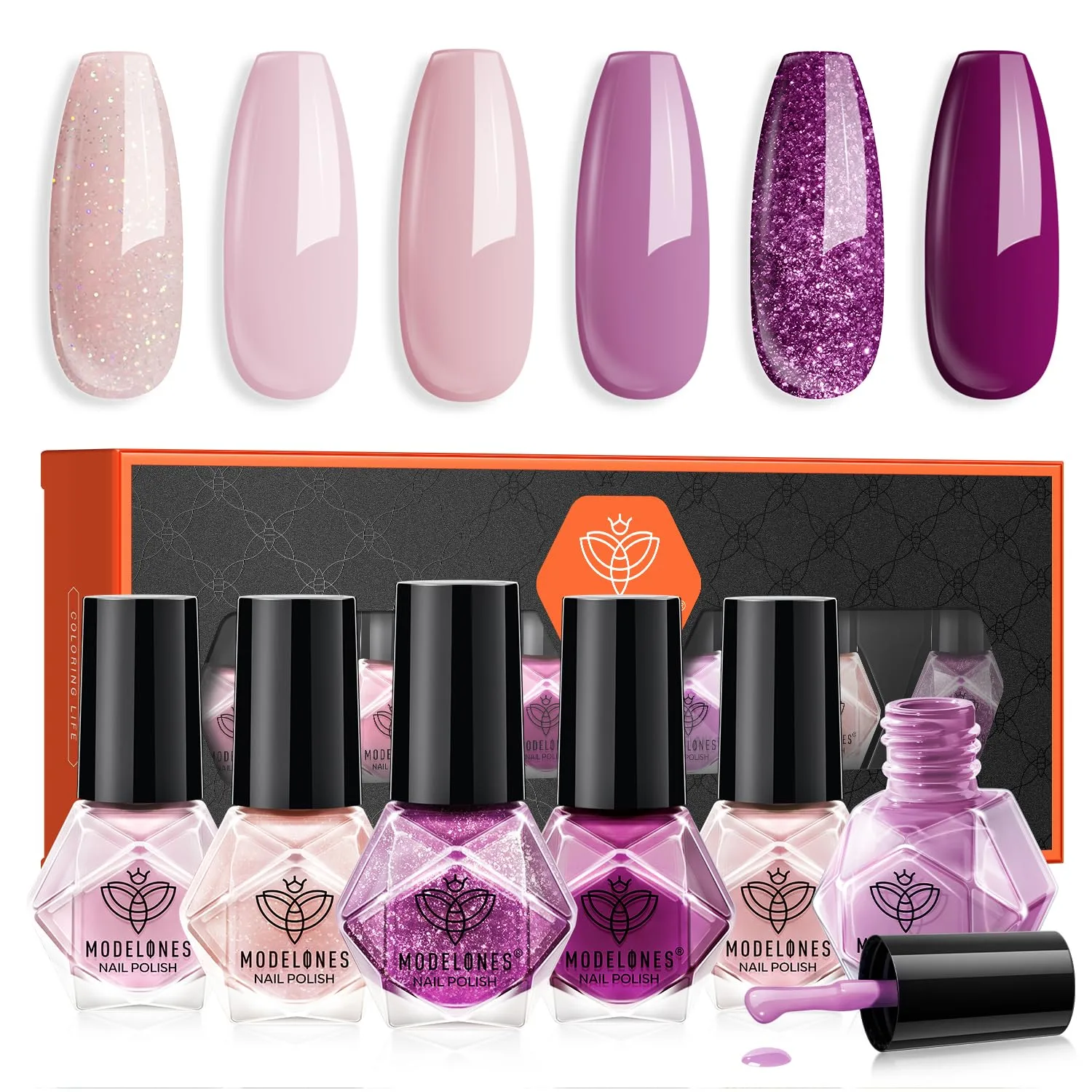 modelones Purple Nail Polish, 6 Colors Fall Nude Pink Nail Polish Set