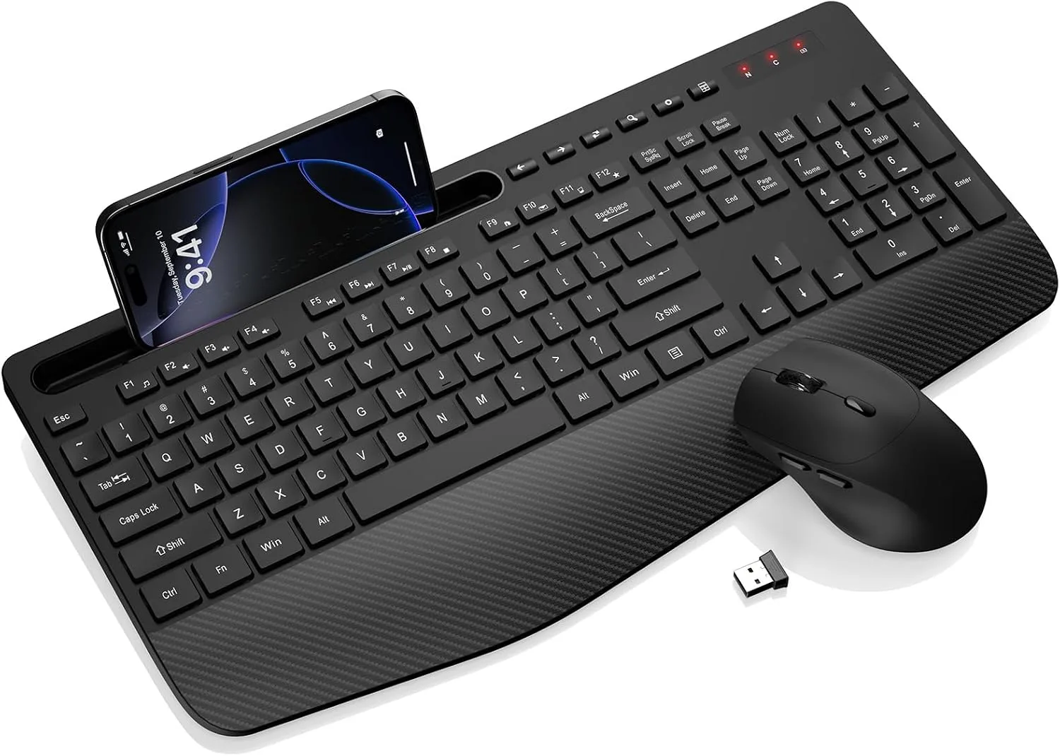 Wireless Keyboard and Mouse Combo - Full-Sized, Ergonomic Wrist Rest