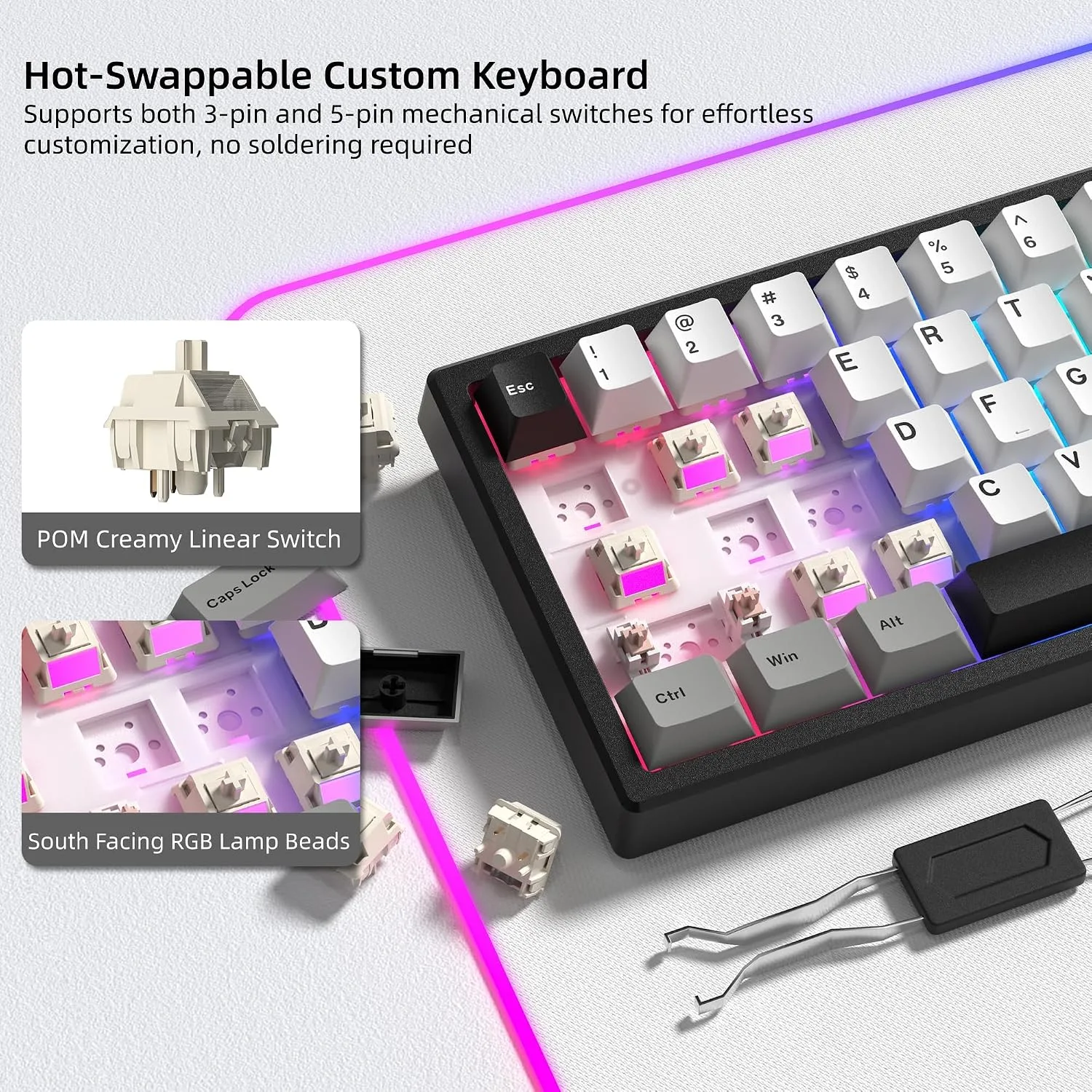 Womier Wireless 60% Gaming Keyboard with CNC Knob Mechanical Keyboard