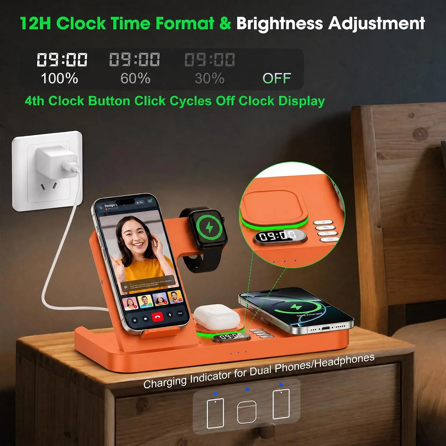 Dual Phone Foldable Wireless Charging Station for Apple, Couple&Family Use