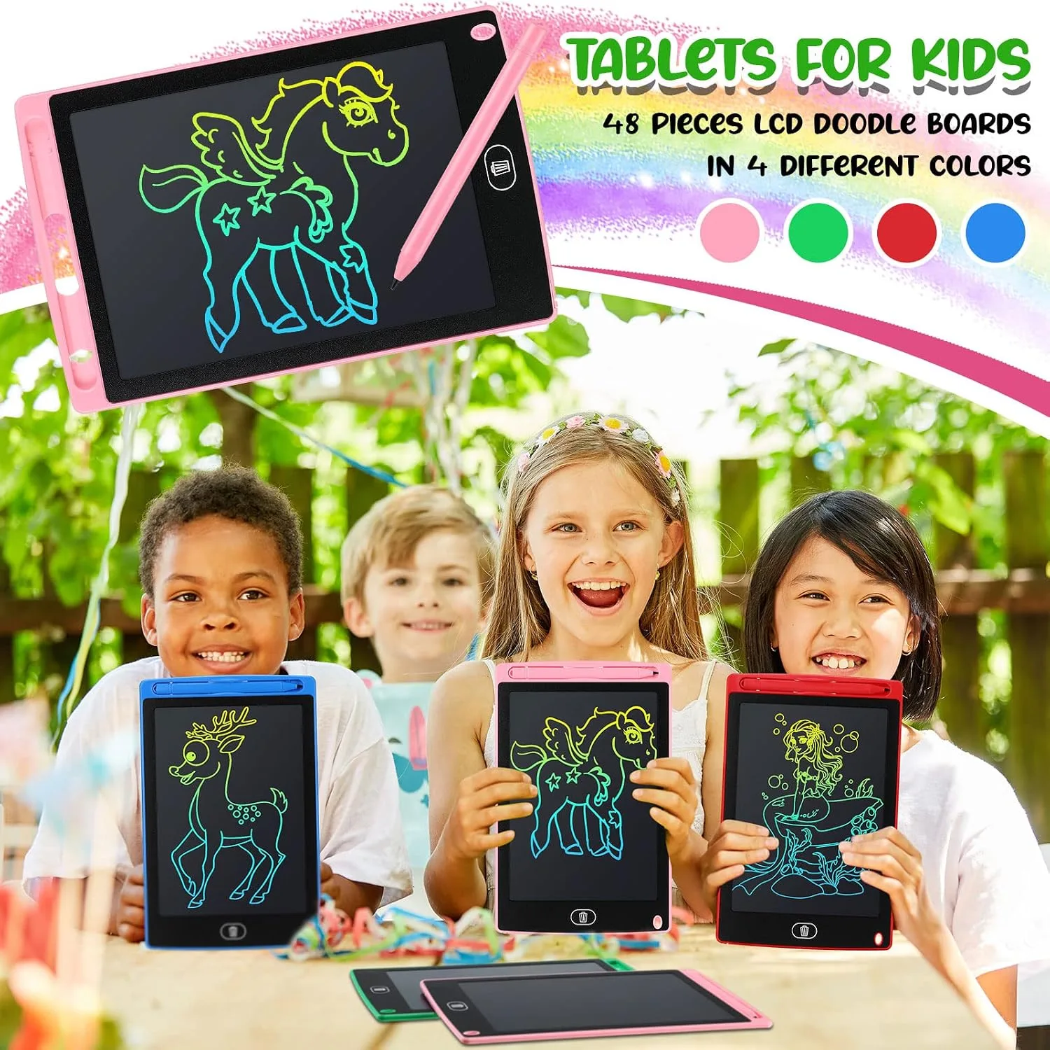Zhehao 48 Pcs 8.5 Inch LCD Writing Tablet for Kids, Blue,Red,Green,Pink