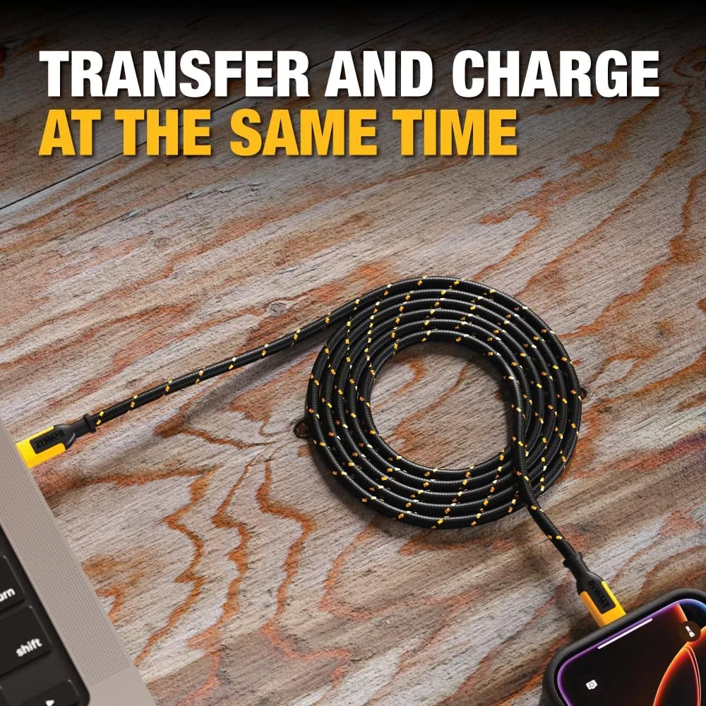 DEWALT Heavy Duty USB C Cable, Jobsite 60 Watt USB C Cable, 2 ft