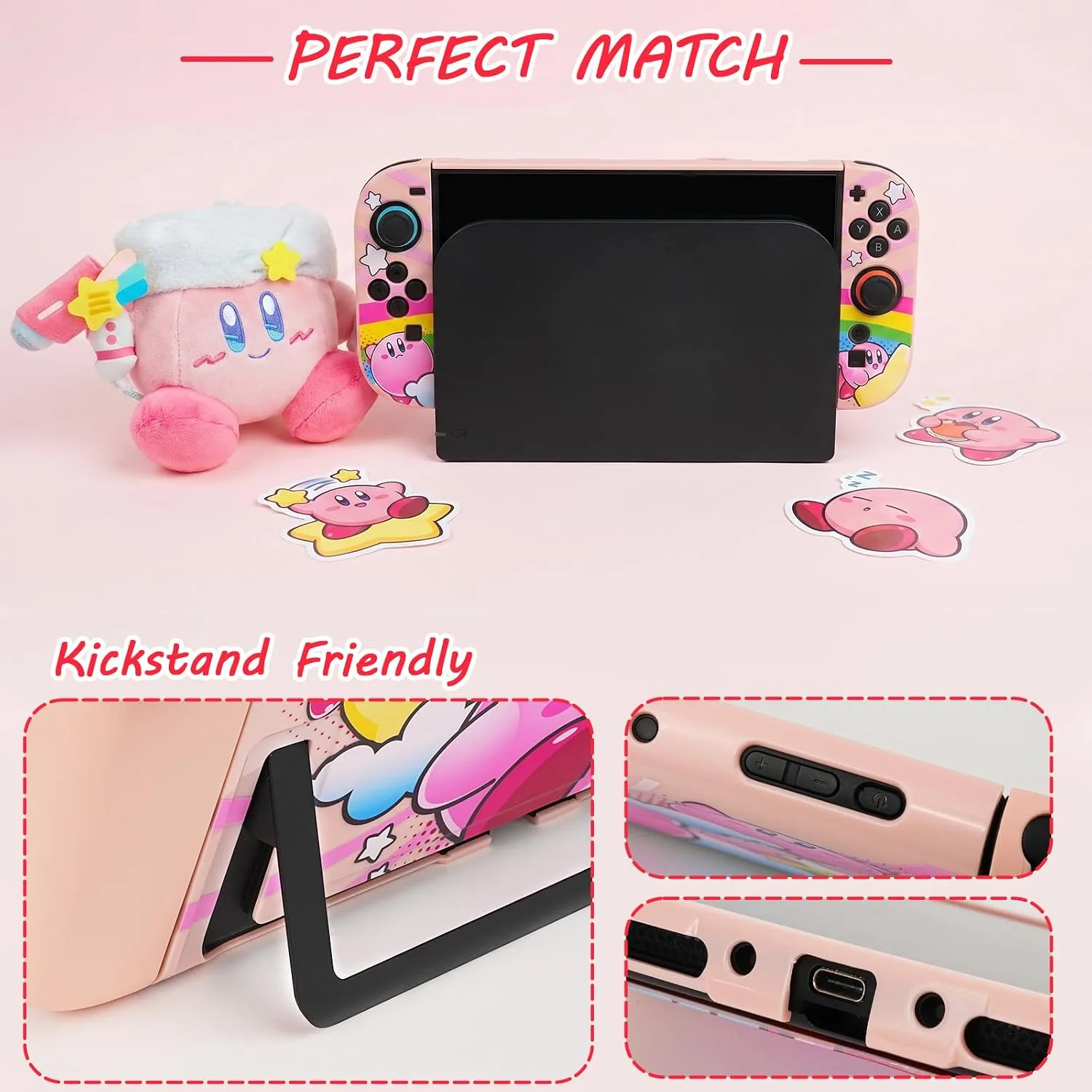 TIKOdirect Carrying Case for Switch 2, Cute Portable Bag Accessories with Soft Protective Case, Screen Protectors and Thumb Grip caps, Game Card Case 7in1, Pink