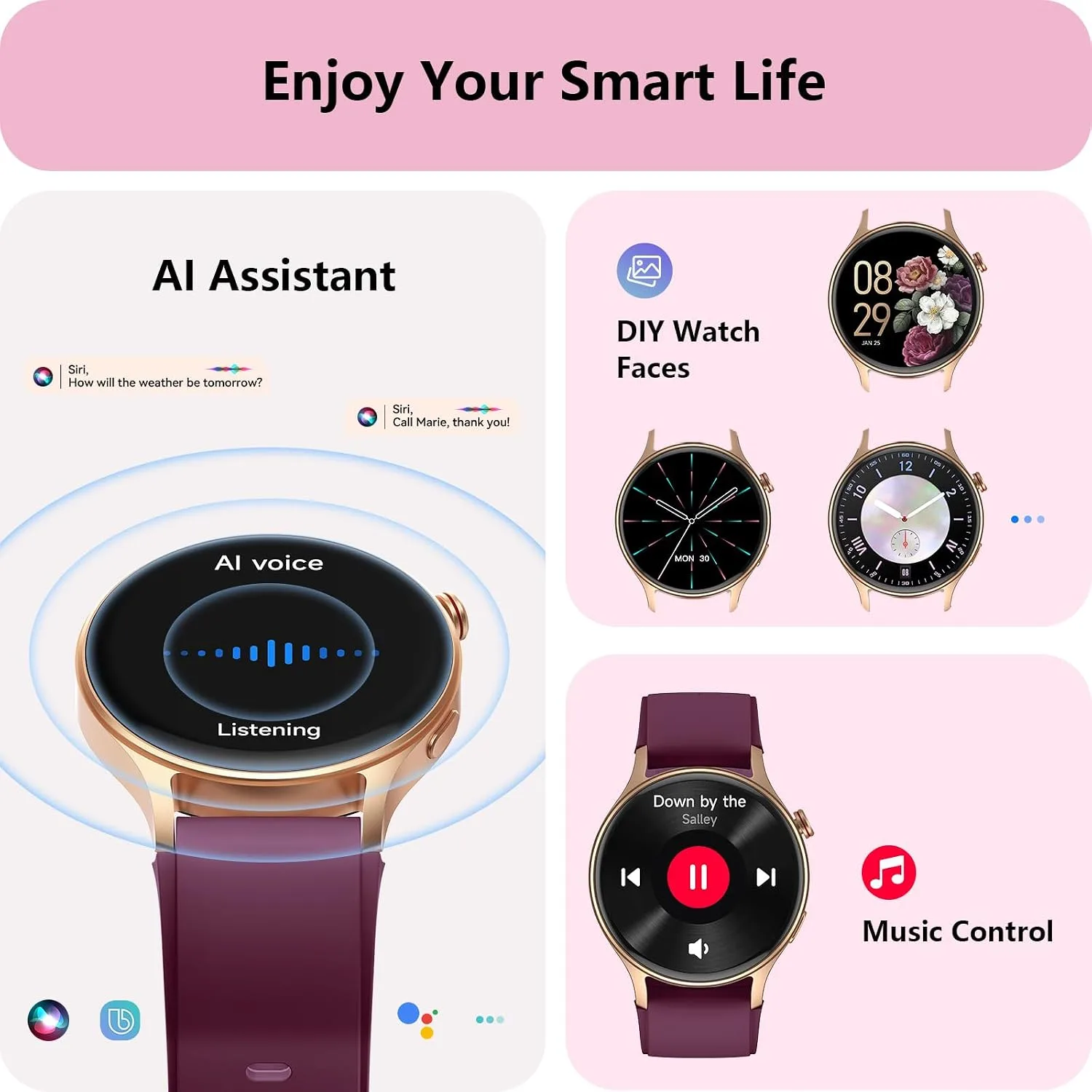 aeac Smart Watch for Women, AMOLED Ultra-Clear Screen Activity Trackers with Heart Rate/Sleep/SpO2 Monitor, Smartwatch for iPhone/Samsung/Android, 110+ Sport Modes (Deep Purple, S/M/L, Deep Purple)