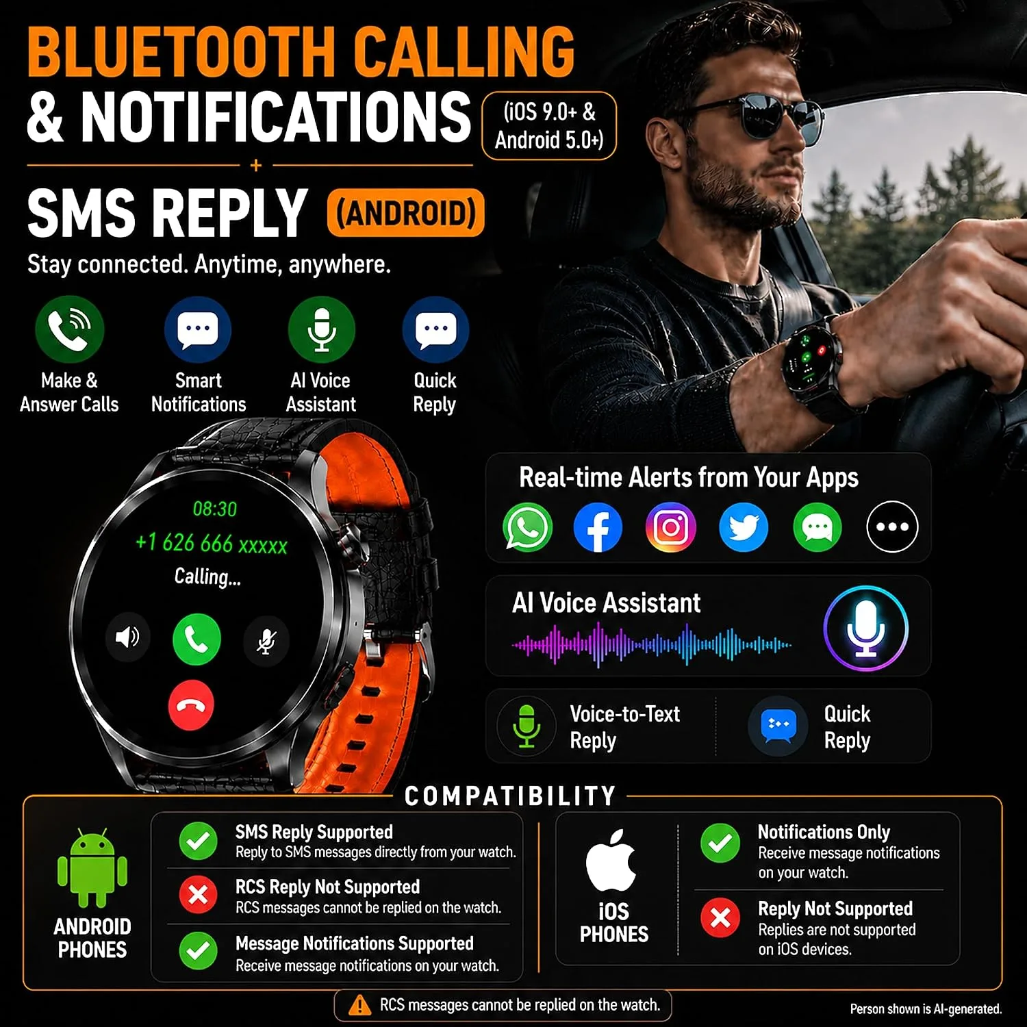 Smart Watch for Men with GPS Maps, 1.46"AI Smartwatch, BT Call/Text Reply