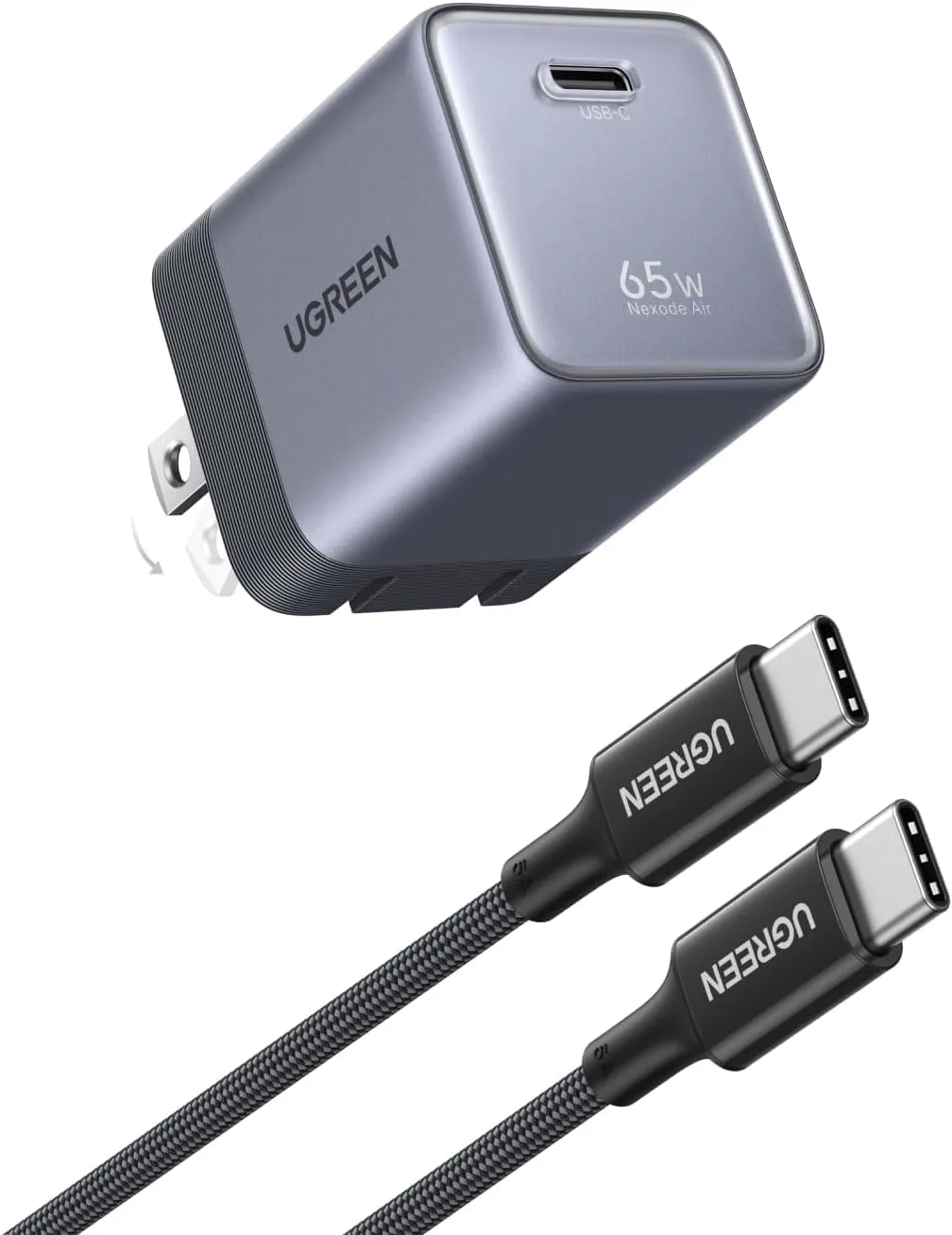 UGREEN Nexode Air 65W USB C GaN Charger Block with 3.3ft Cable, Black