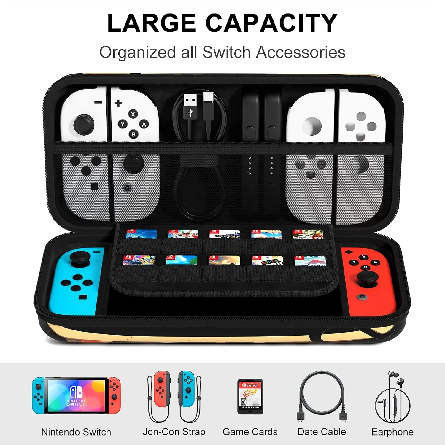 NPOOYI Carrying Case for Nintendo Switch OLED 2021/2017, Hard Shell Cover