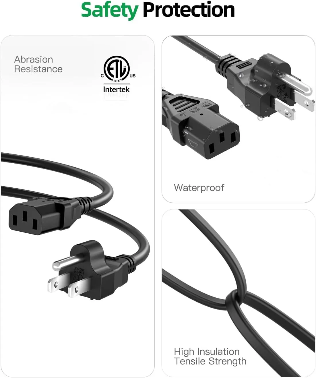 Superer 4FT 3-Prong AC Power Cord for Guitar Amps, Bluetooth Speakers