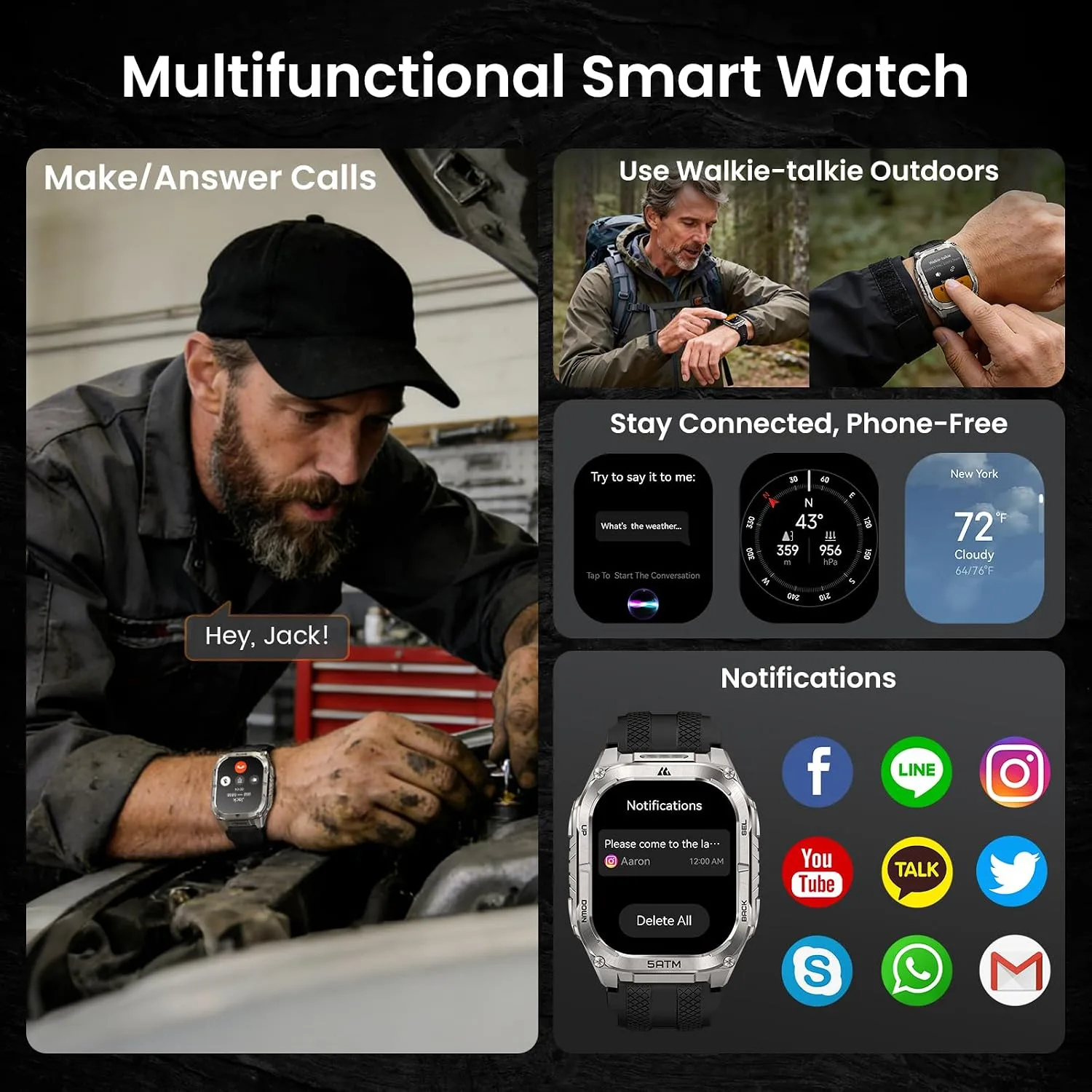 KOSPET Tank M4C Smart Watch with GPS, 5ATM/IP69K Waterproof, LED Flashlight