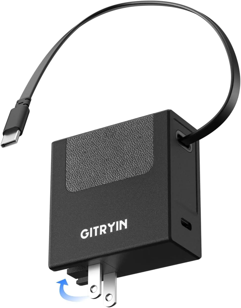 Gitryin 40W GaN Retractable USB Wall Charger, 33.5in Type-C Cable, 2 USB C