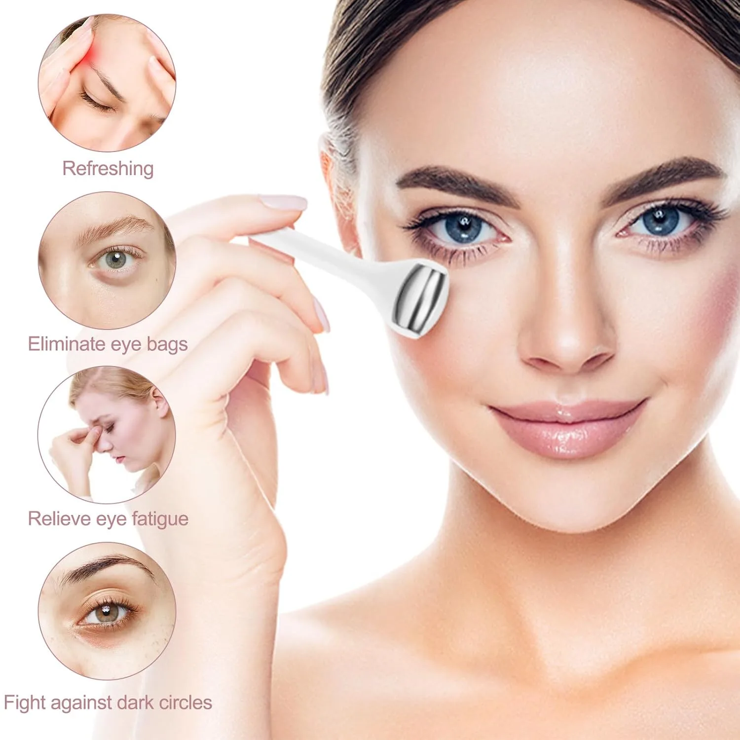 MAANGE Mini Eye & Face Rollers for Eye Massager, Stainless Steel Eye Ice Roller for Relief Puffiness Migraine Skincare Facial Roller (White)