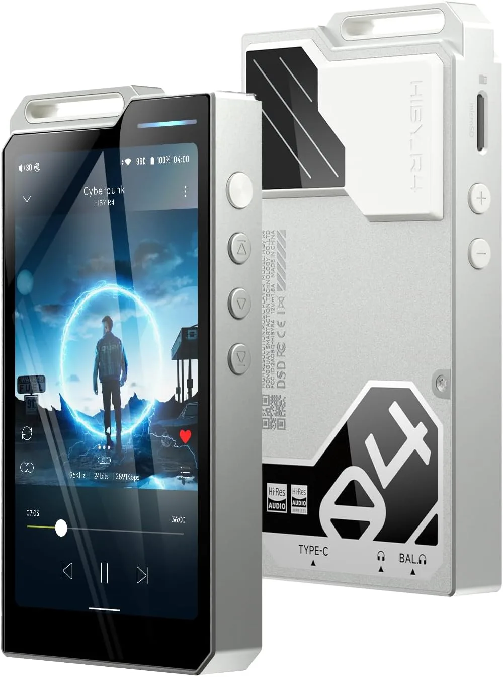 HiBy R4 Android MP3 MP4 Player with Spotify, 4 DAC & Class A Amp, MQA 16X HiFi Lossless Music Player with Bluetooth and WiFi, 3.5mm & 4.4mm Headphone Jack