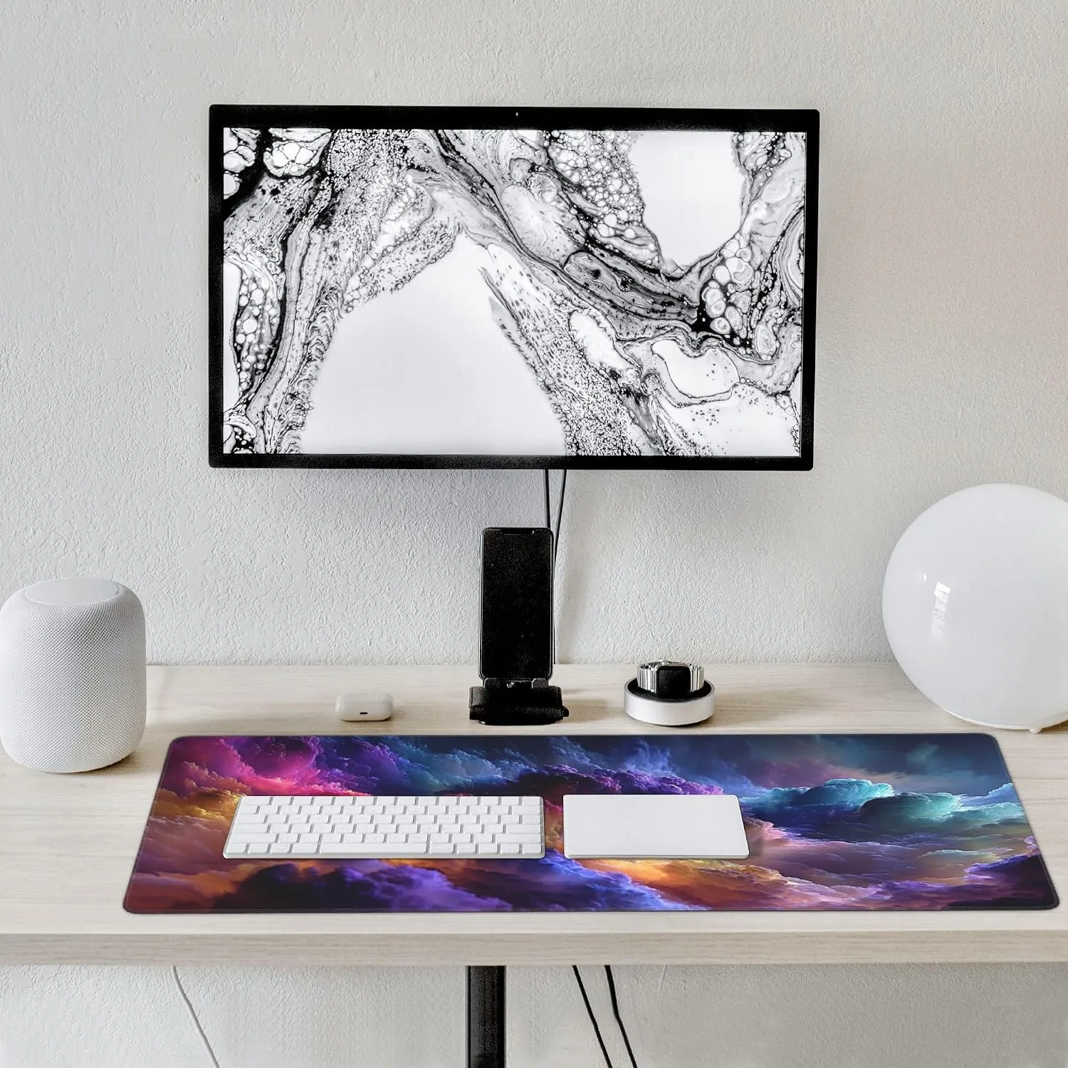 Extra Large Gaming Mouse Pad, Colorful Galaxy Cloud Design, Non-Slip Rubber Base, Washable, 35.4 x 15.7