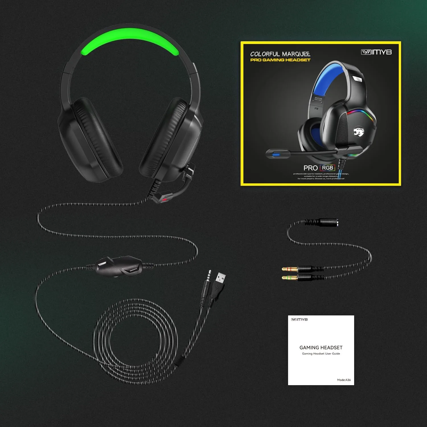 IMYB A36 Gaming Headset with Mic Stereo Headphones for Pc, PS5, Xbox