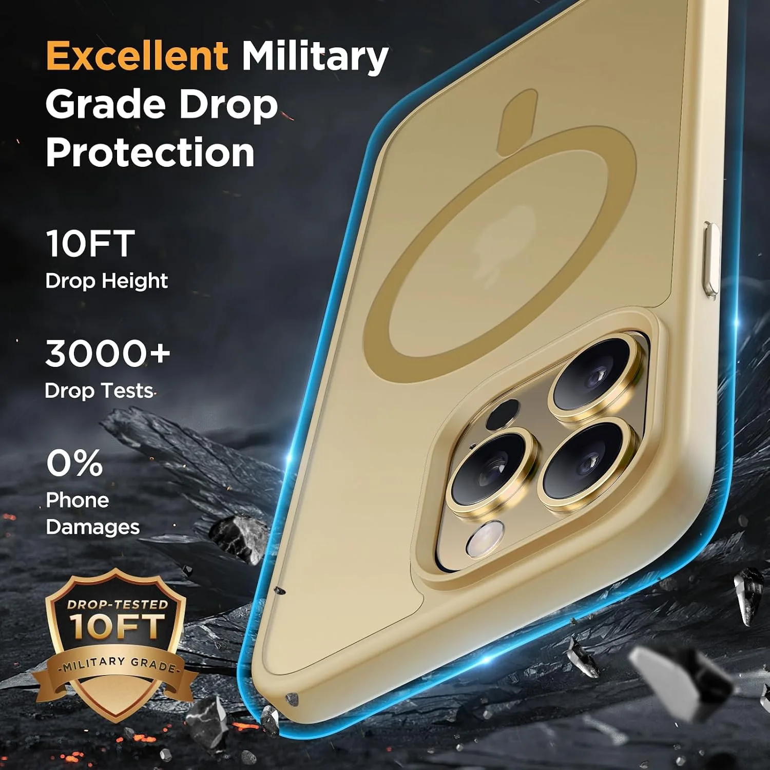 miracase Magnetic for iPhone 13 Pro Case 6.1 inch (Compatible with MagSafe)（with 2X Screen Protectors） Military-Grade Protection, Anti-Fingerprint Translucent Matte Phone Case Cover, Light Yellow