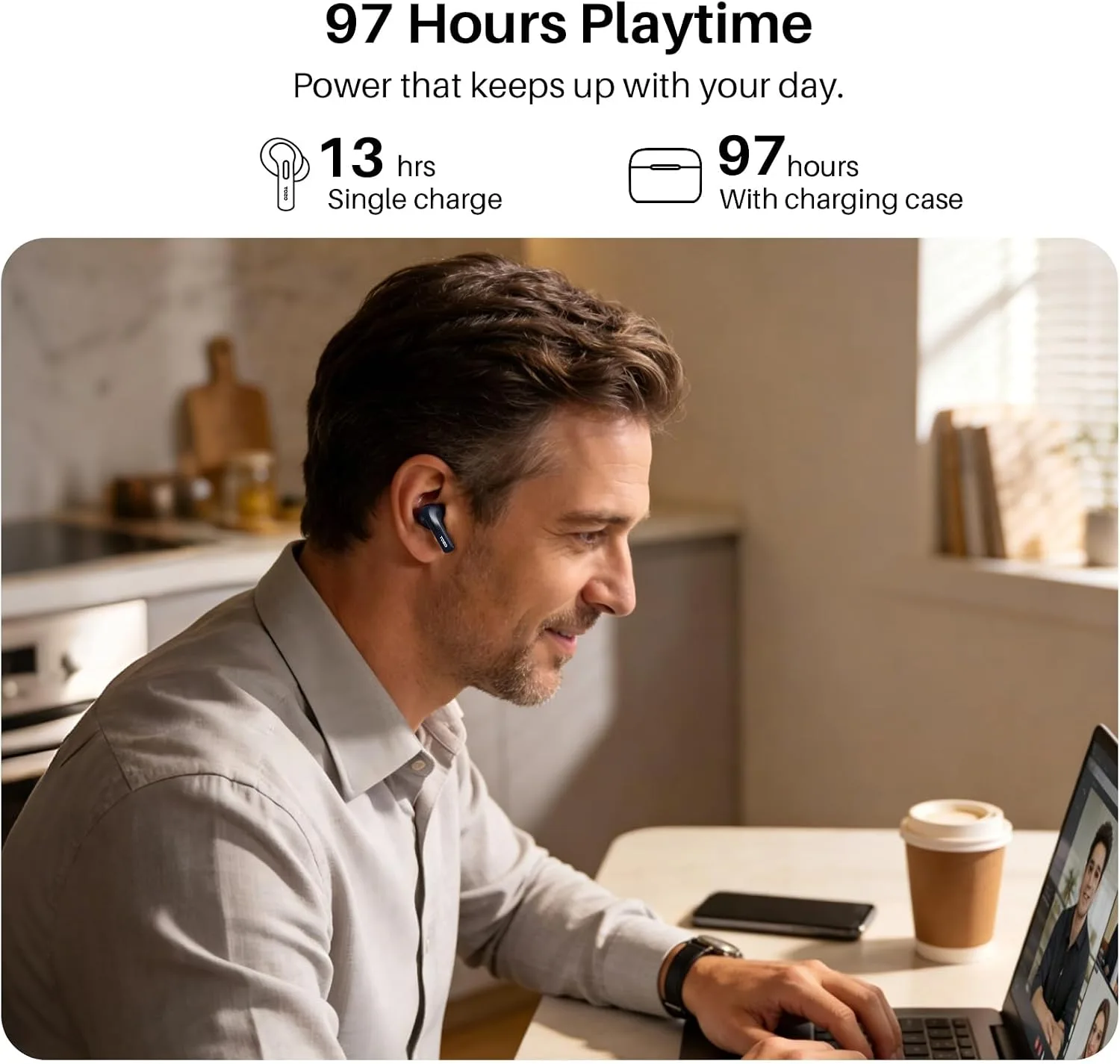 TOZO T20 Wireless Earbuds 97H Playtime, Wireless Charging LED Display Case
