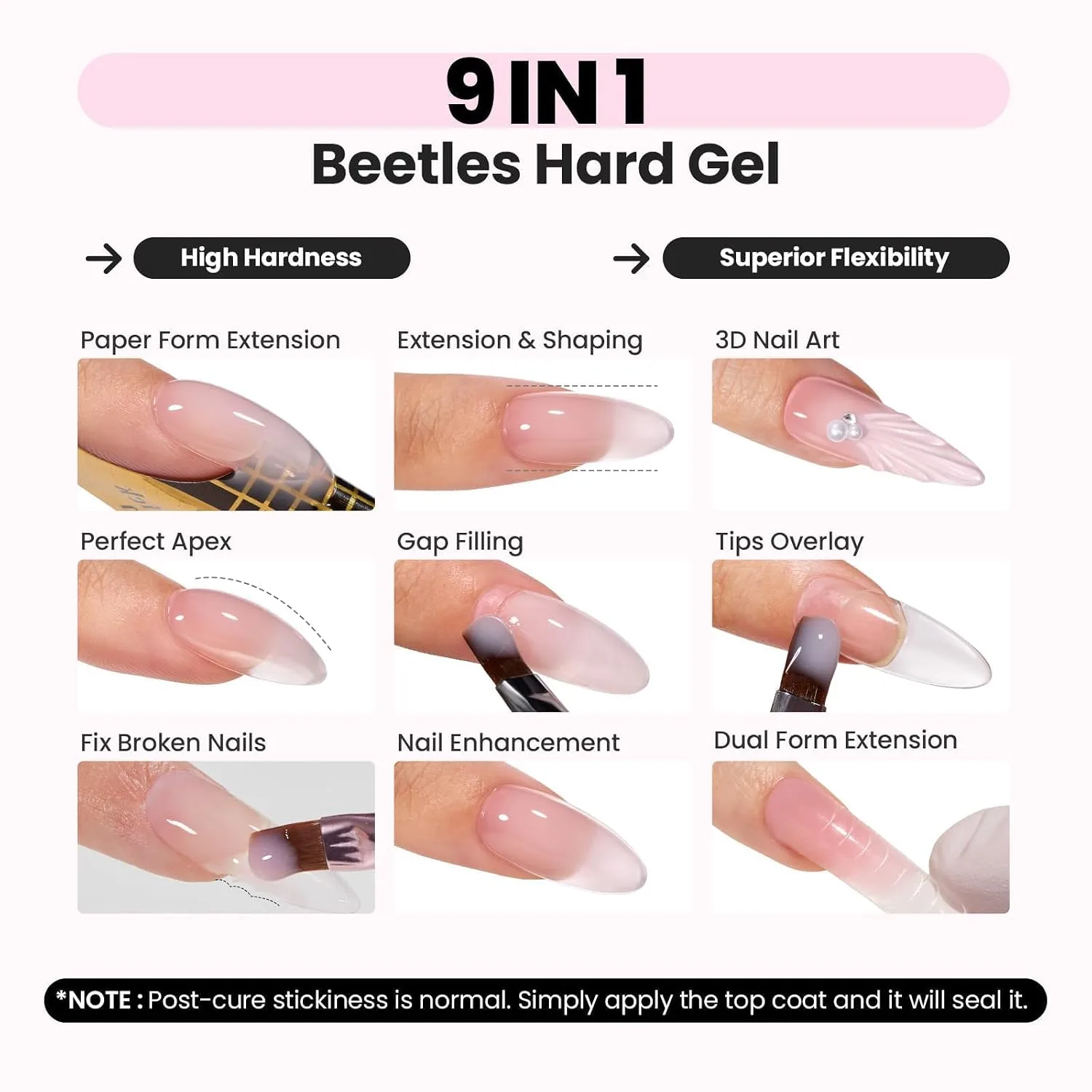 Beetles Hard Gel HEMA-Free, 1 oz 9 in 1 Clear Builder Nails Gel