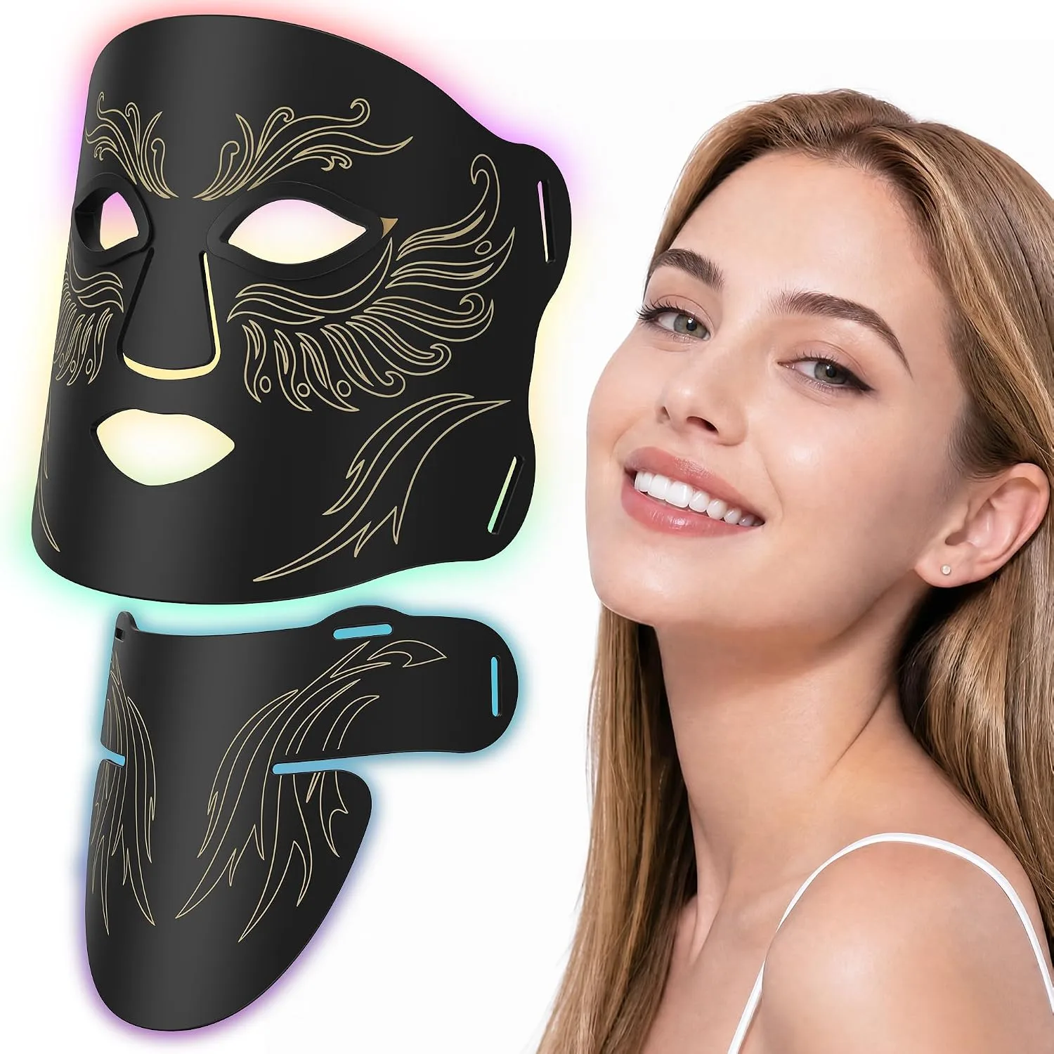 Red Light Therapy for Face & Neck, 850nm NIR LED Face Mask (M09), Rechargeable Light Therapy Mask - 240 Mins Use, Portable Home Skin Care Device for Anti-Aging & Skin Firming, Black