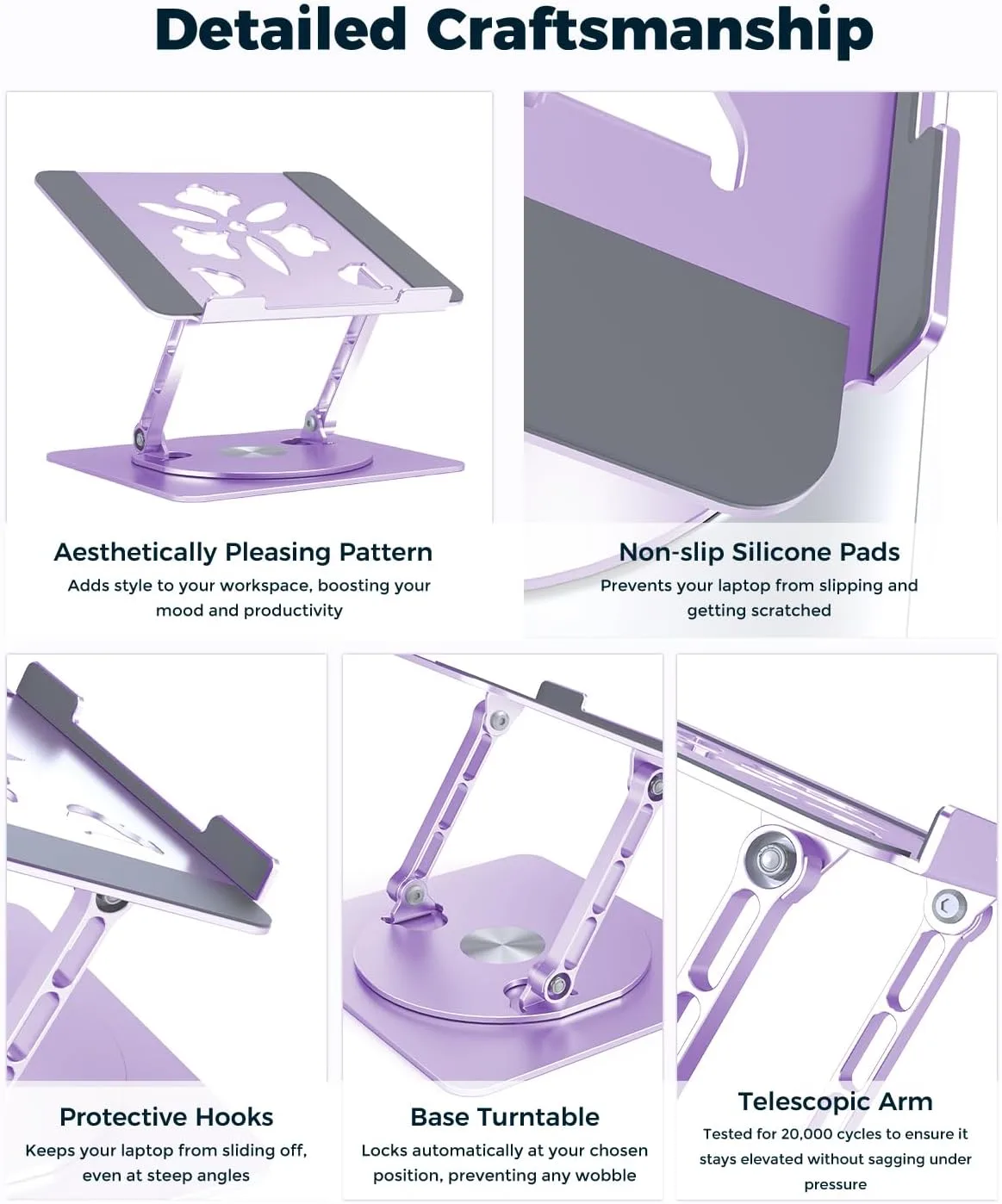 Aoviho 360° Rotating Laptop Stand for Desk | Adjustable, Foldable, Portable Aluminum Ergonomic Riser | Compatible with MacBook, Dell, HP & All Laptops 10-16 inch | Purple