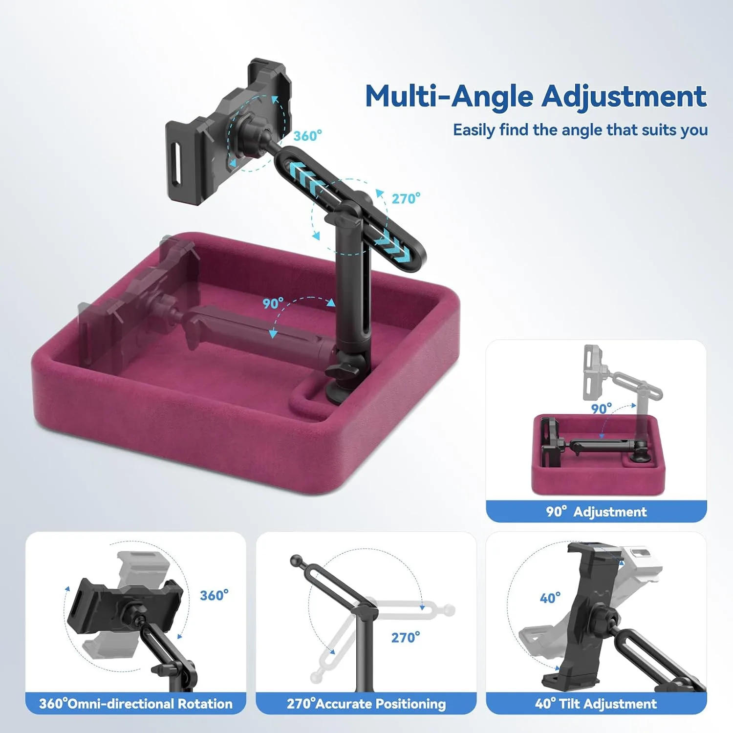 KDD Tablet Pillow Stand - Multi-Angle Adjustable iPad Holder for Lap, Bed and Desk - Foldable Kindle Soft Pad Dock with Storage Tray Compatible with iPad Pro 12.9, Air Mini, Phone, E-Reader