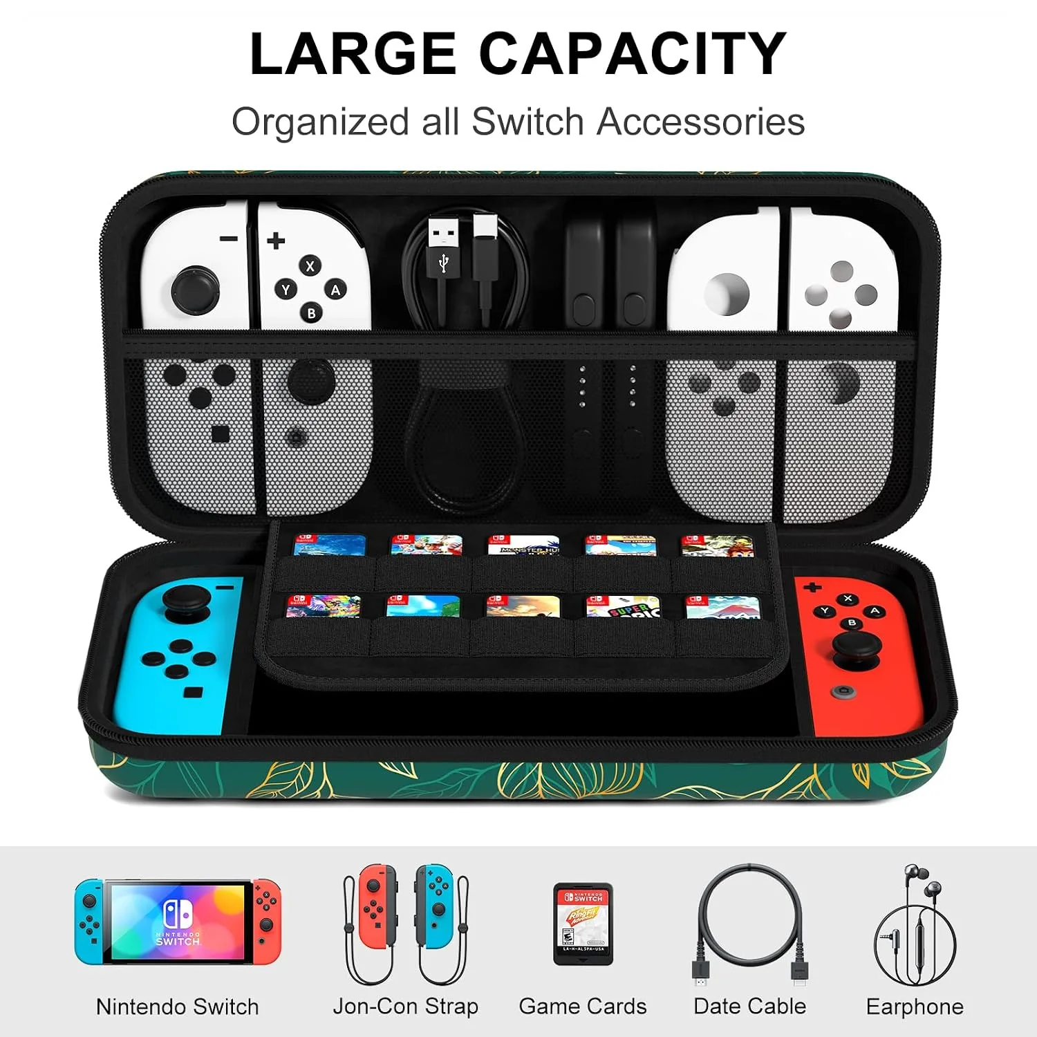 NPOOYI Carrying Case for Nintendo Switch OLED 2021/2017, Hard Shell Cover