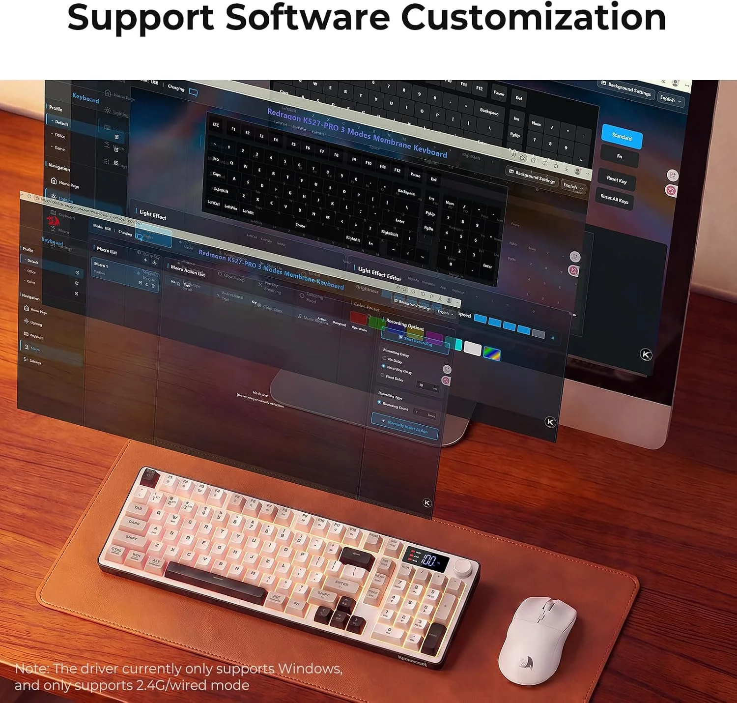 Redragon Wireless Gaming Keyboard, 98-Key Tri-Mode (BT/2.4G/Wired) RGB Computer Keyboard with Knob & Display, Fade-Resistant PBT Keycaps & 4000mAh Battery, Compatible with Windows/Mac - White Gray